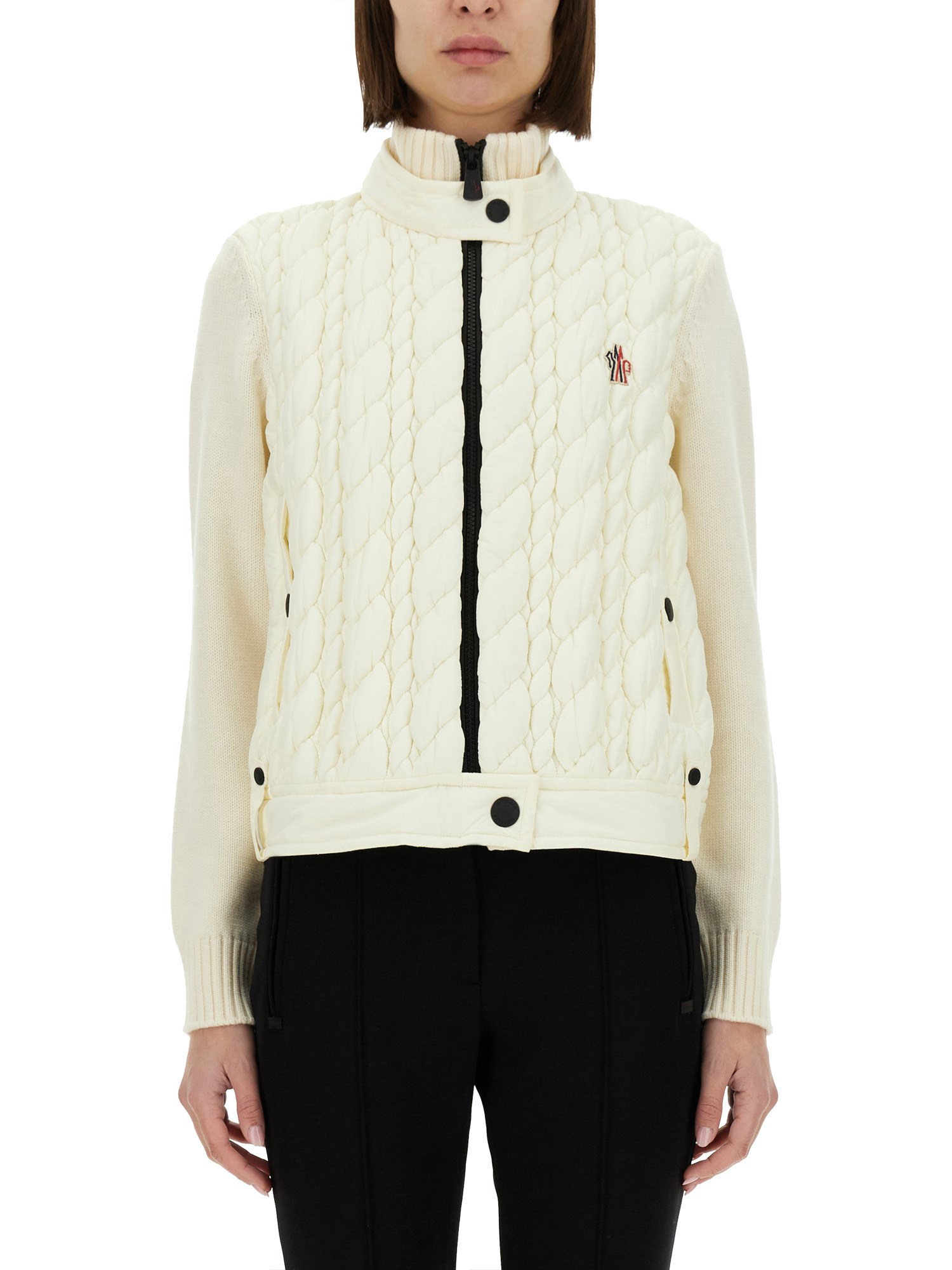 Moncler Grenoble Women Padded Jacket With Wool Sleeves In Ivory
