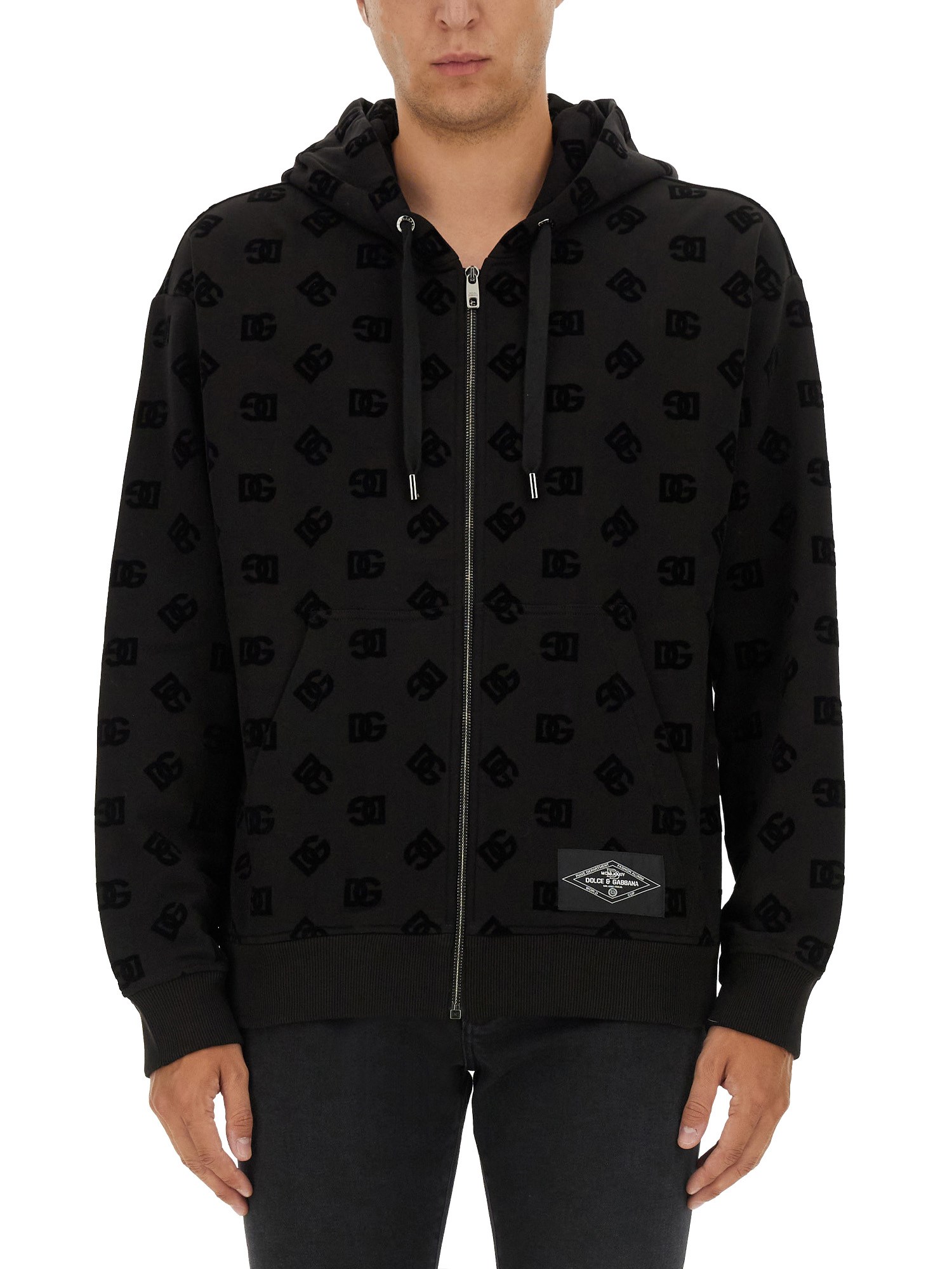 Dolce & Gabbana All-over Dg Print Zip-up Hoodie In Black