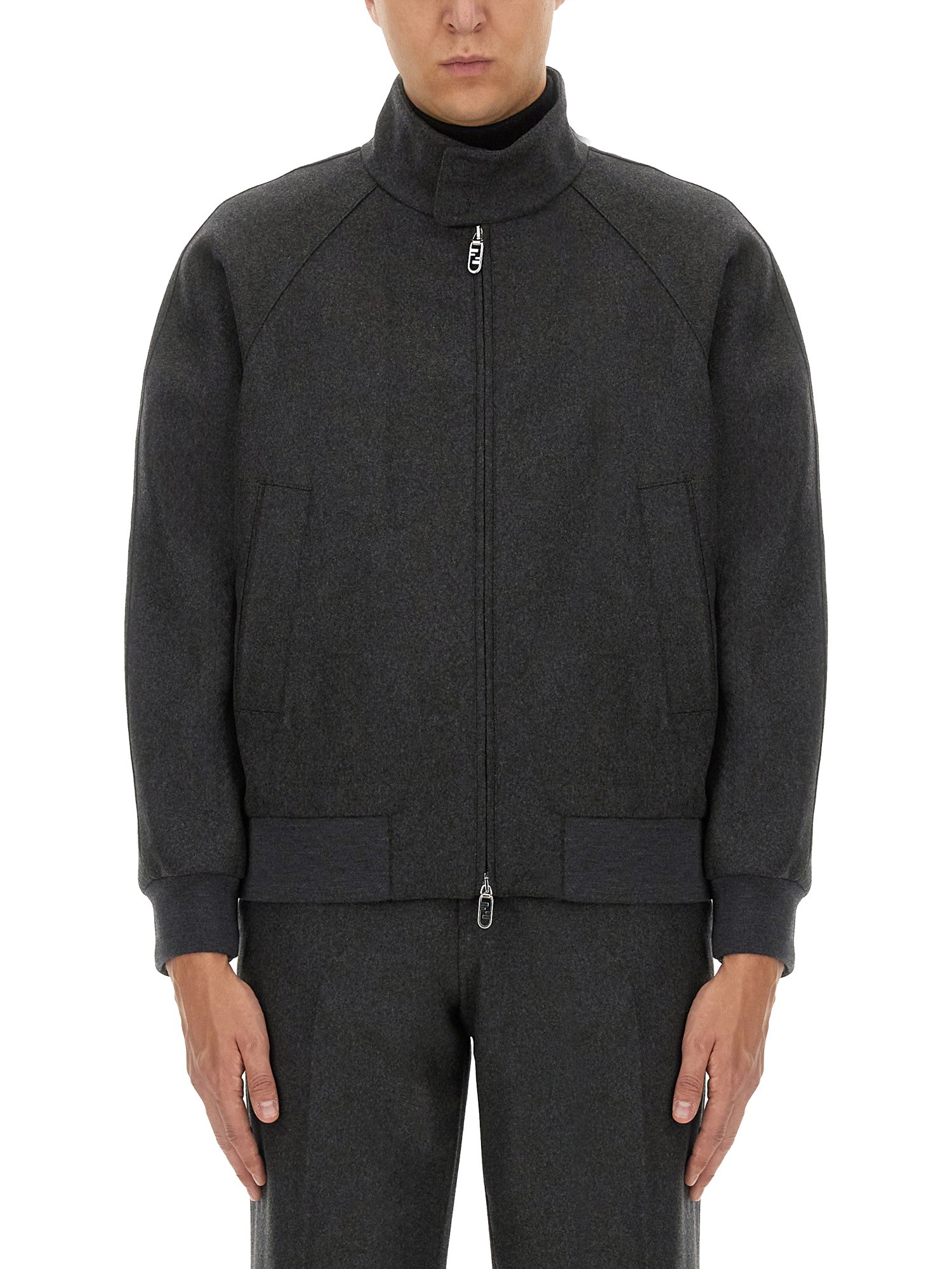 Fendi Felted Bomber Jacket In Black