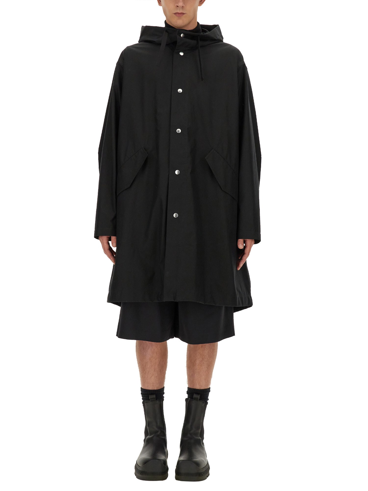 Jil Sander Hooded Cotton Parka In Black
