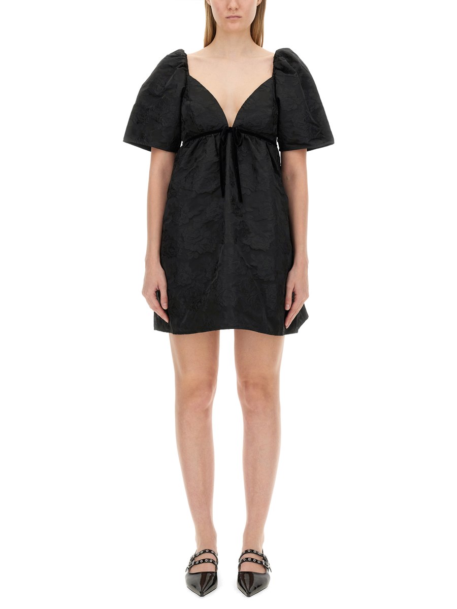 black printed mini dress Black Floral Chiffon Corset Mini Dress