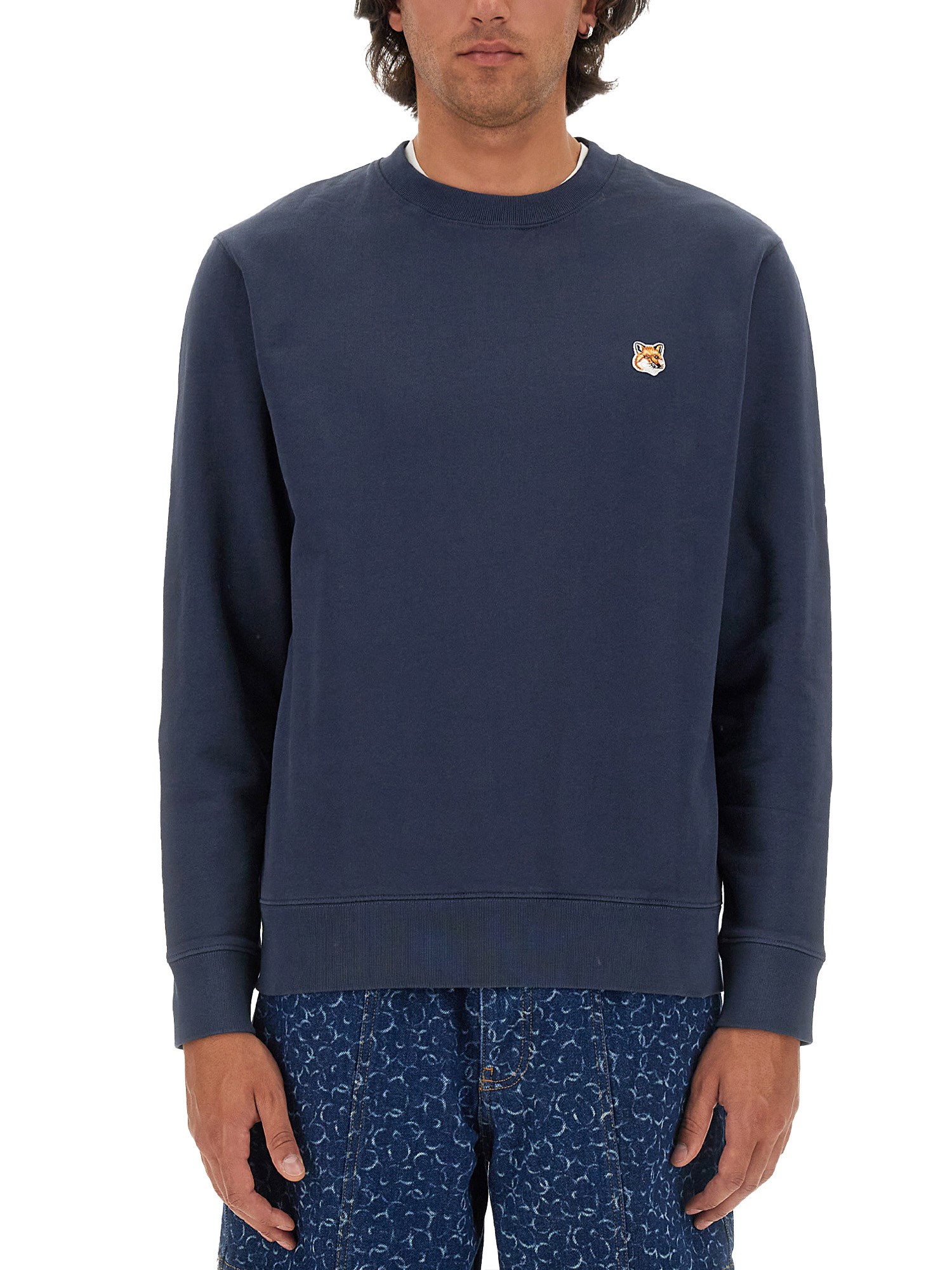 Shop Maison Kitsuné Sweatshirt With Fox Head Patch In Blue