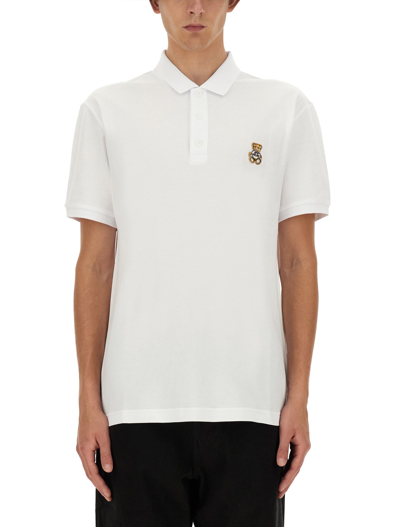 Shop Moschino Polo Teddy Patch In White