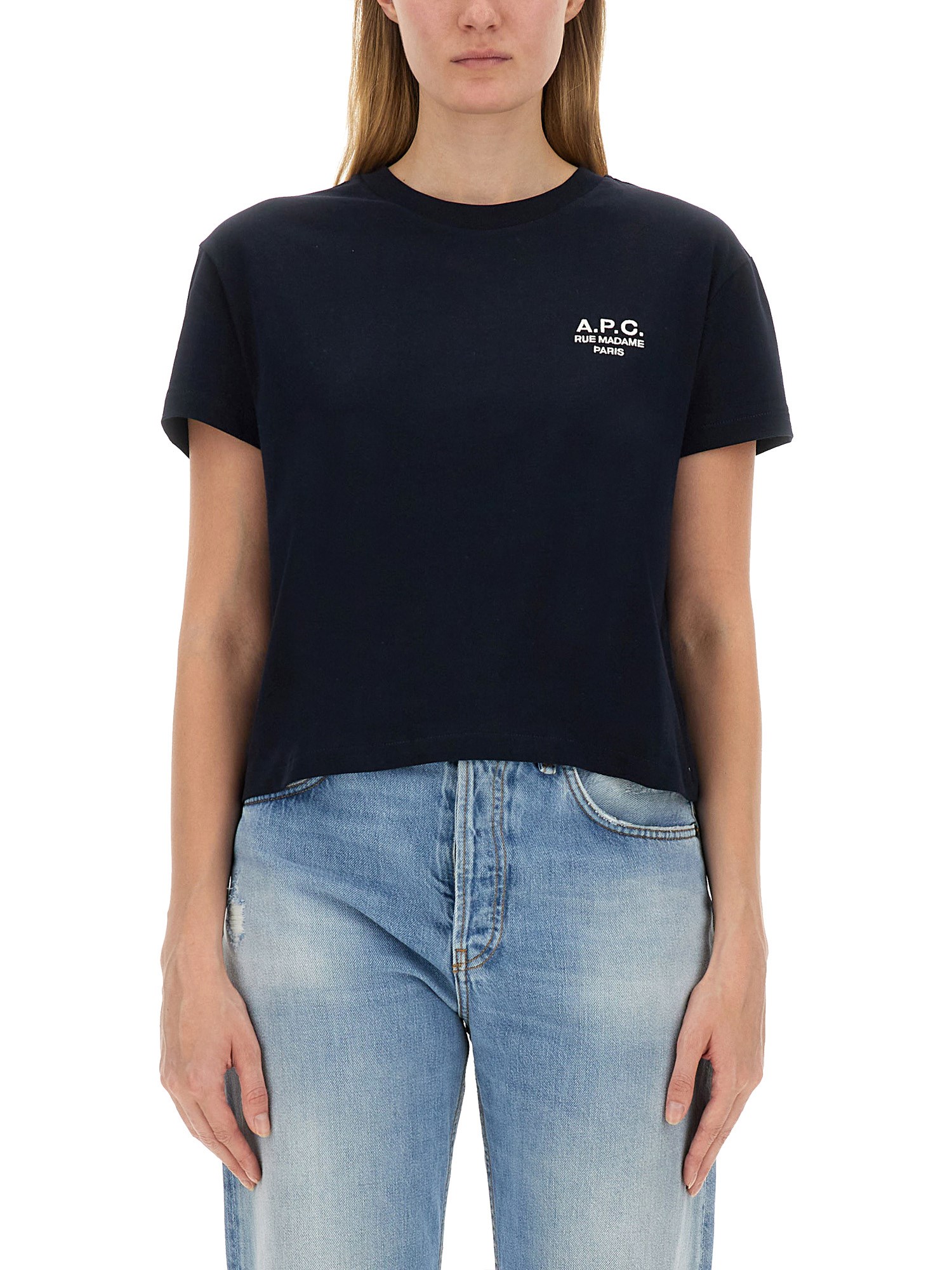 Apc Logo-embroidered Cotton T-shirt In Blue