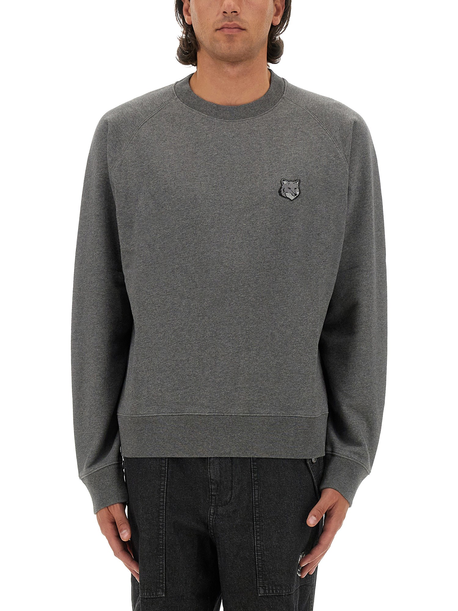 Shop Maison Kitsuné Sweatshirt With Fox Head Patch In Grey