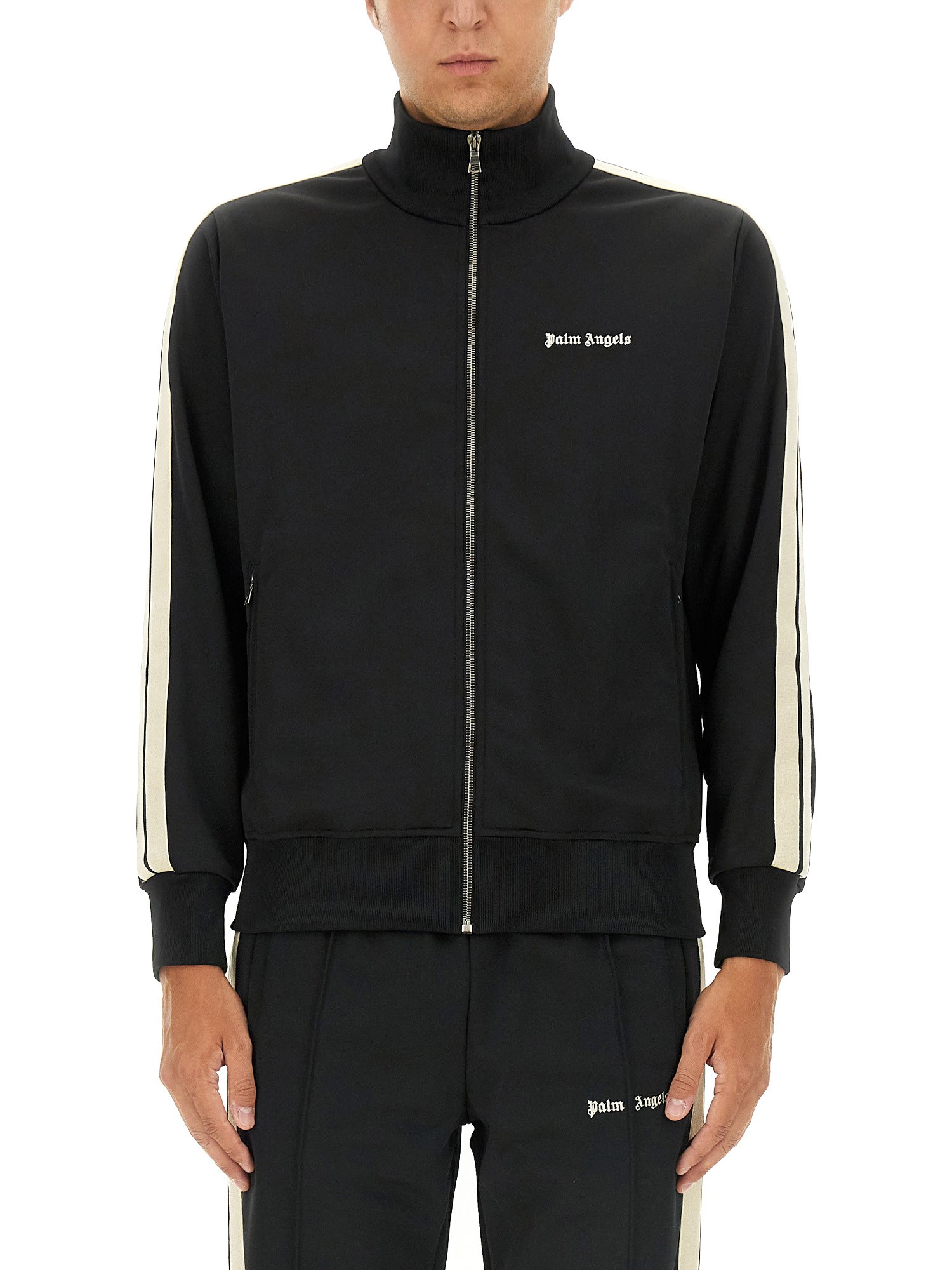 Shop Palm Angels Zip Sweatshirt. In Black