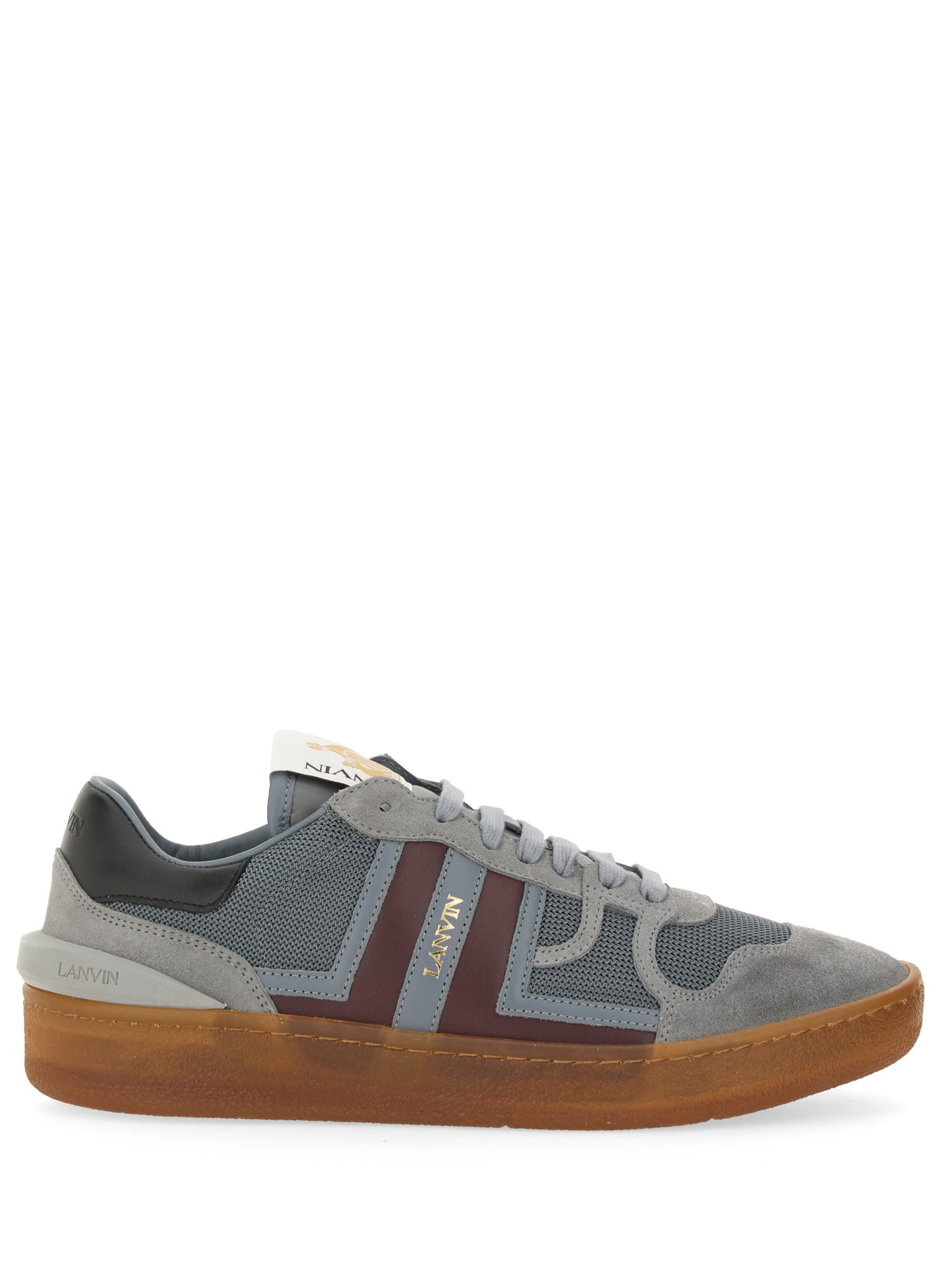 Lanvin Mesh, Suede And Nappa Leather Sneaker In Gray
