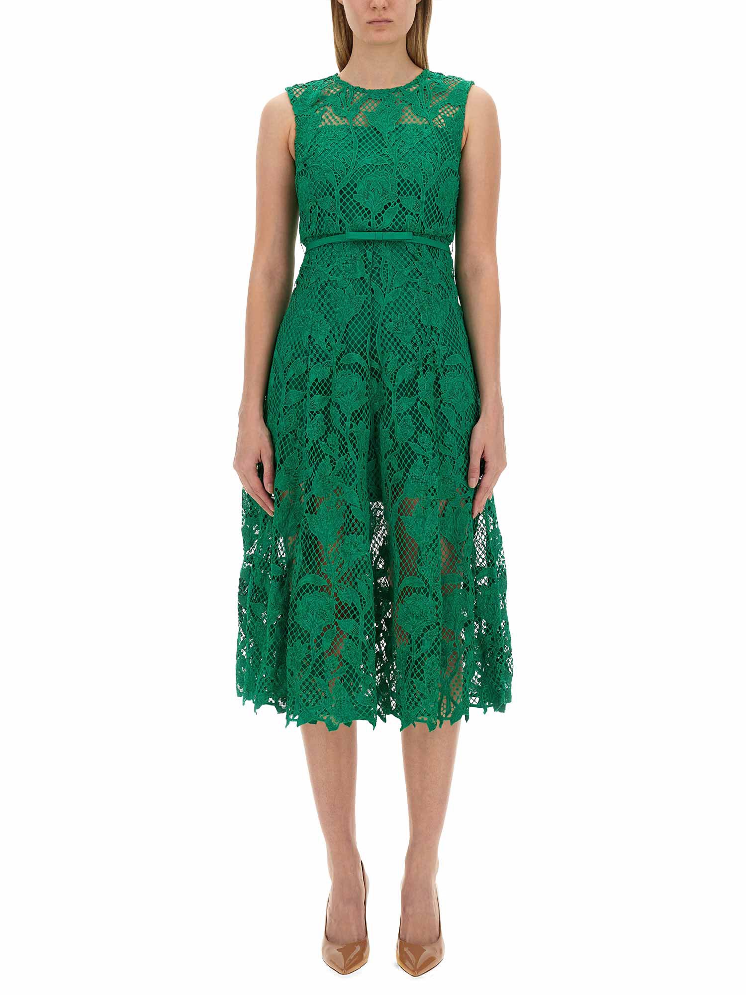 Shop Self-portrait Midi Dress In Green