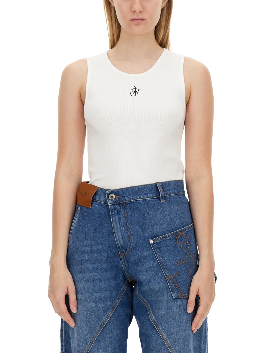 JW ANDERSON TOP CON RICAMO LOGO IN JERSEY DI COTONE