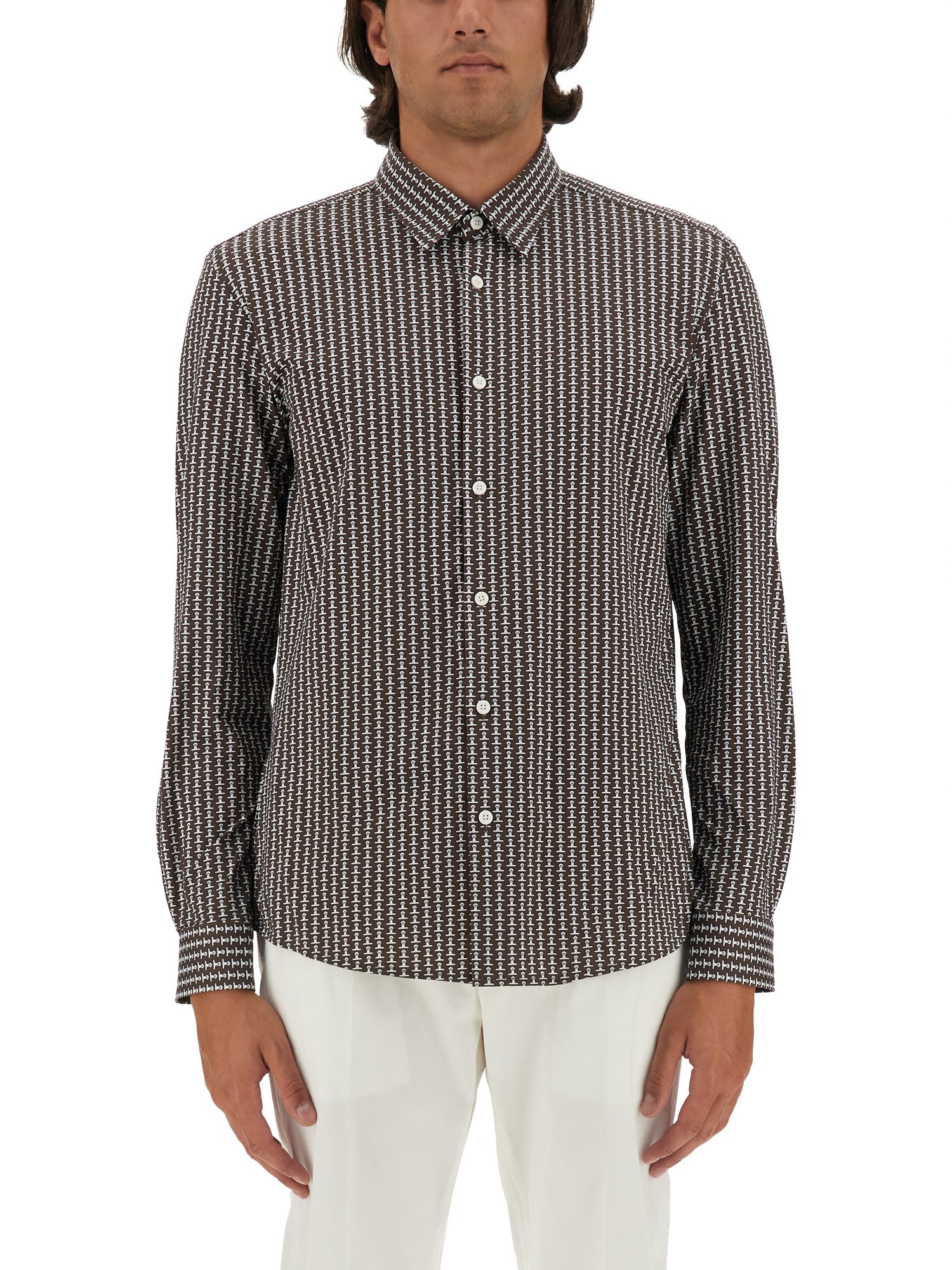 Shop Hugo Boss Micro Check Pattern Shirt In Brown