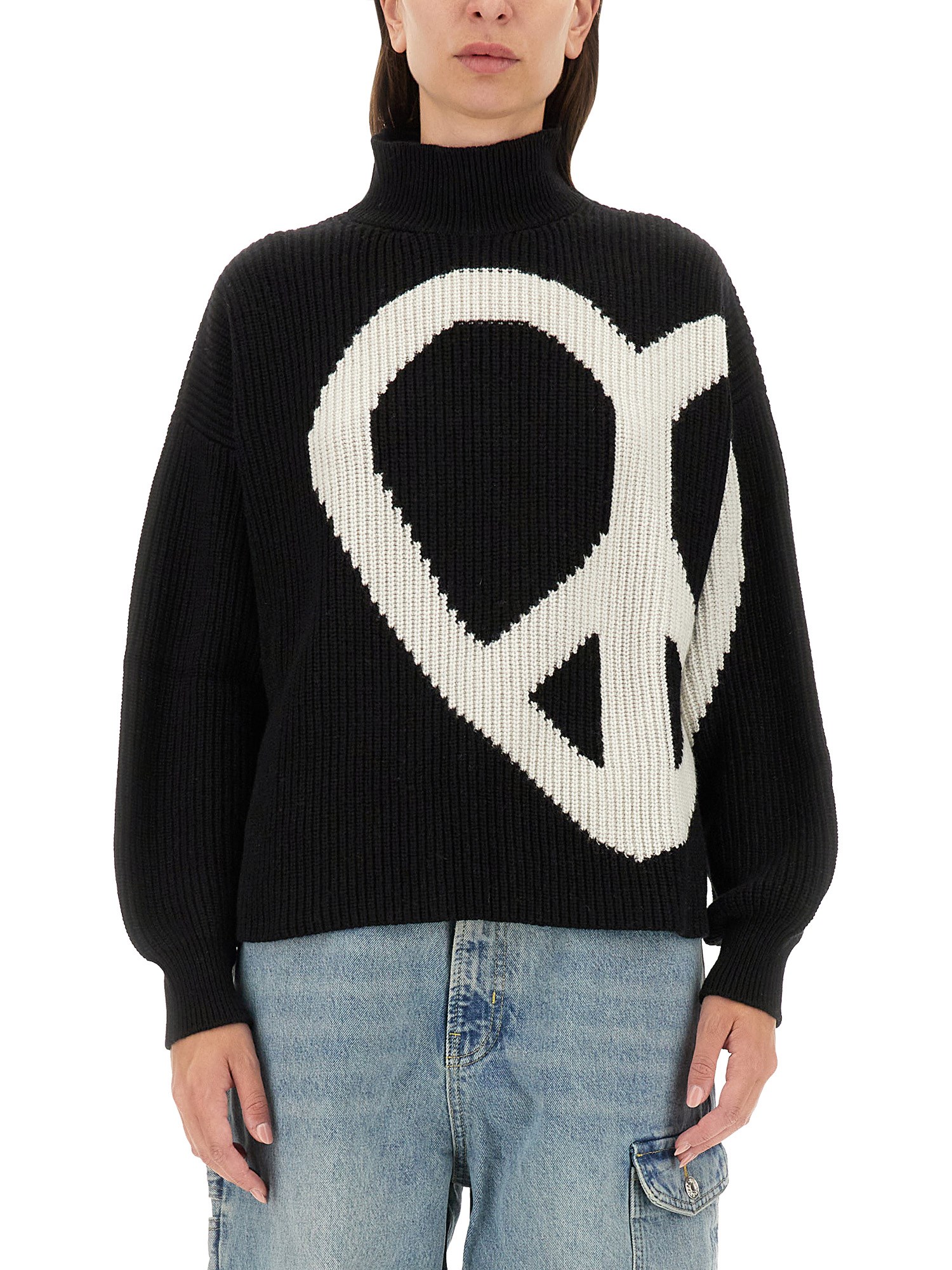 Moschino Wool And Cashmere Blend Sweater With Peace & Love In Black
