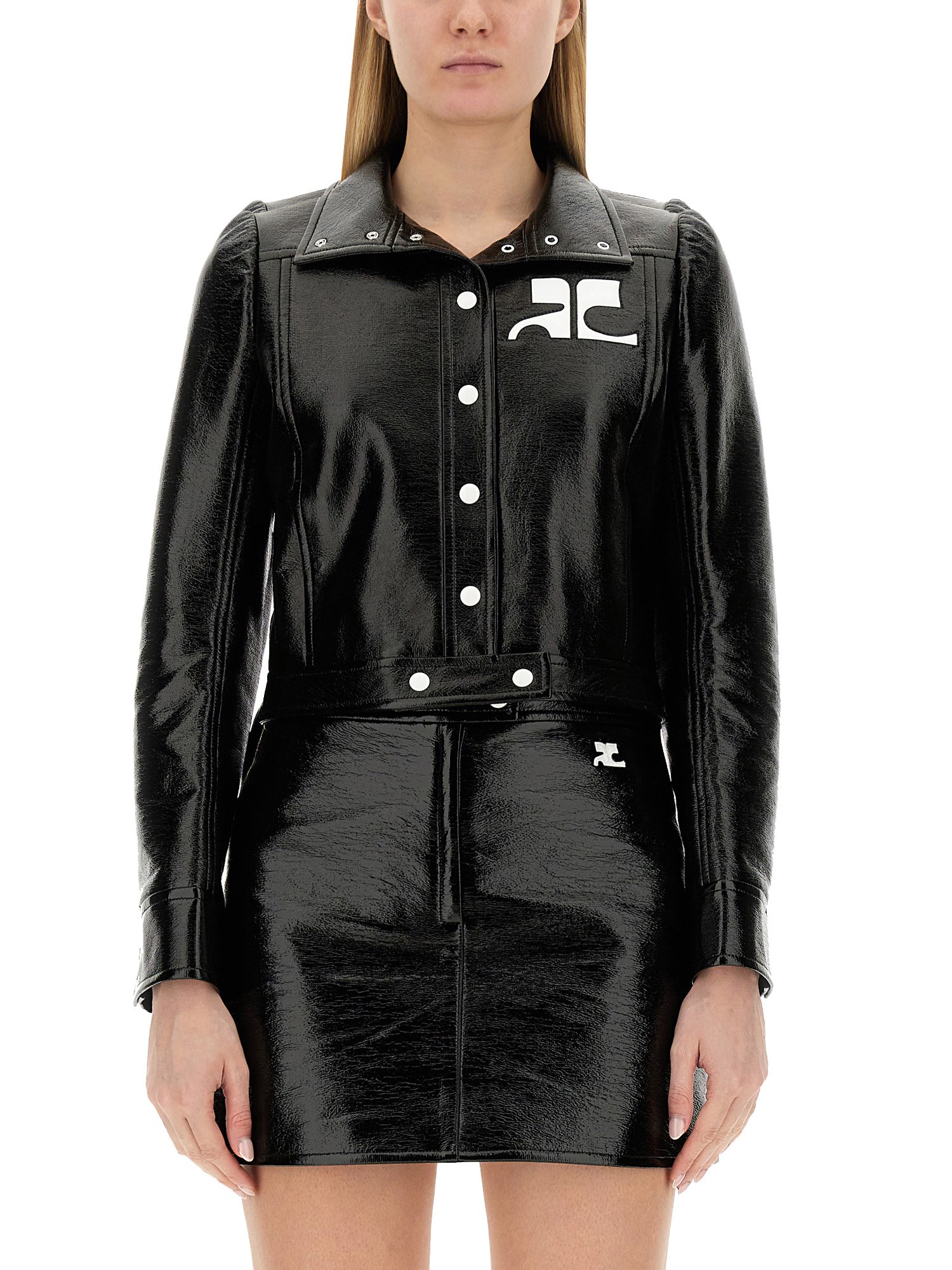 Shop Courrèges Crop Jacket With Logo In Black