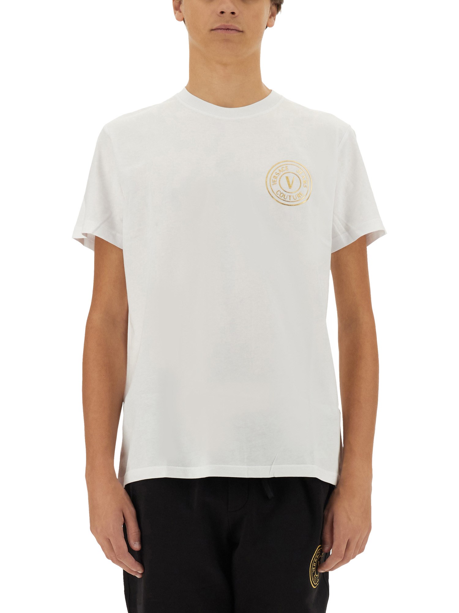 Shop Versace Jeans Couture "v-emblem" T-shirt In White