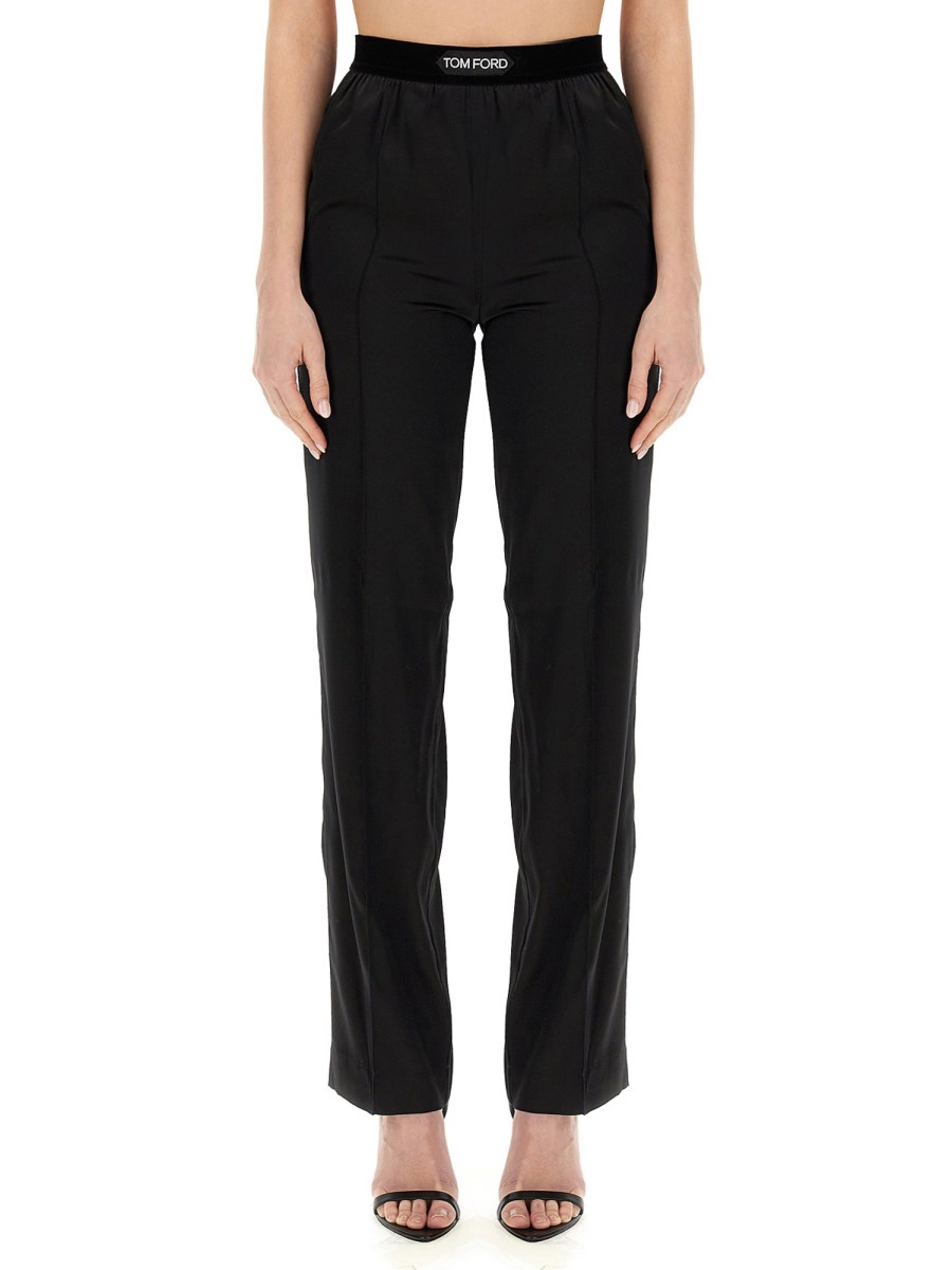 TOM FORD PANTALONE CON LOGO IN RASO DI SETA STRETCH