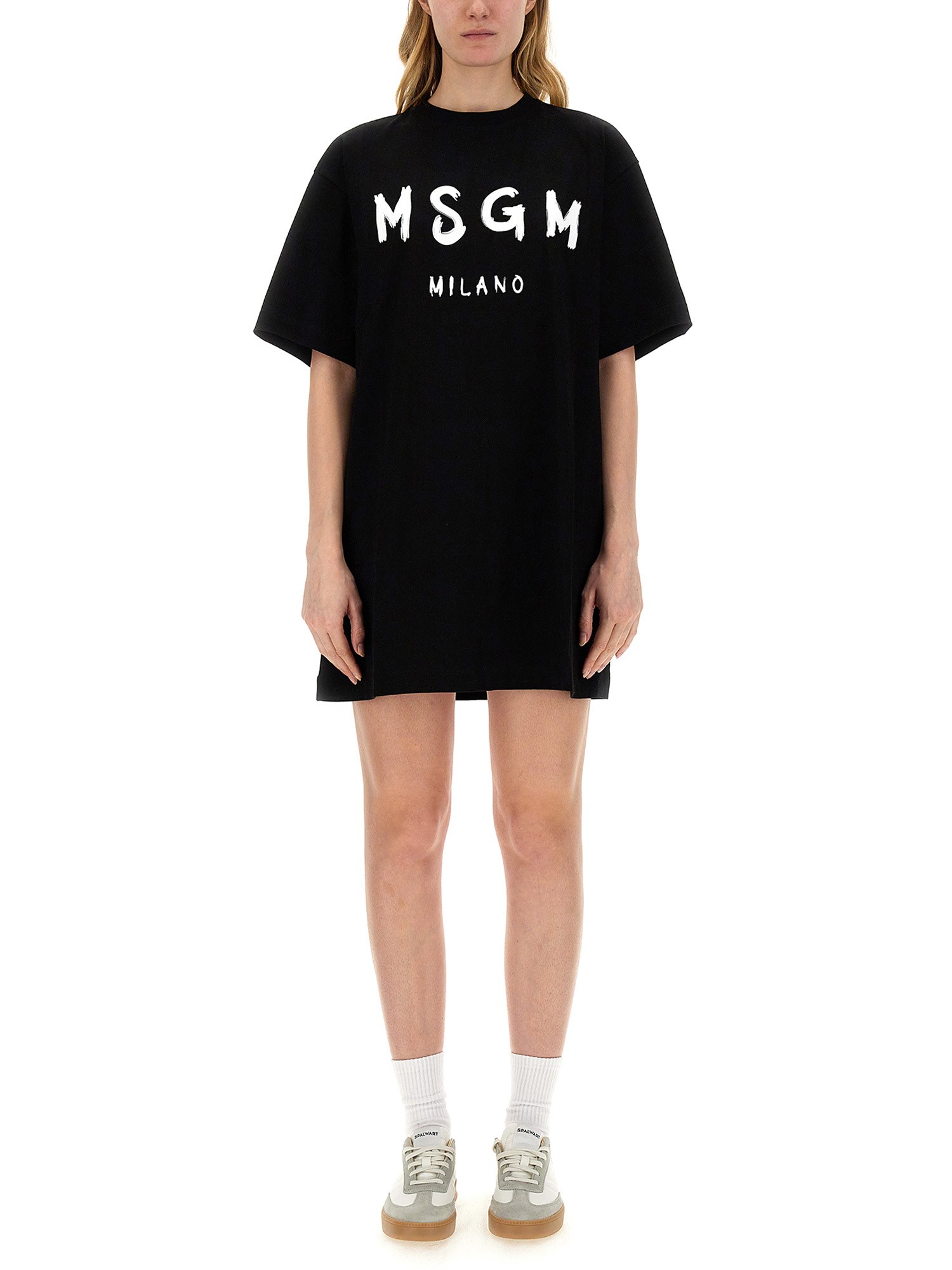 Shop Msgm Brushed Logo Dress In Black