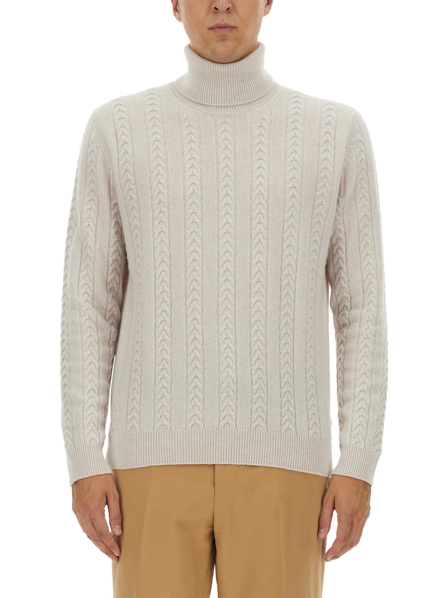 Shop Boss Camel Wool And Cashmere Sweater In Beige