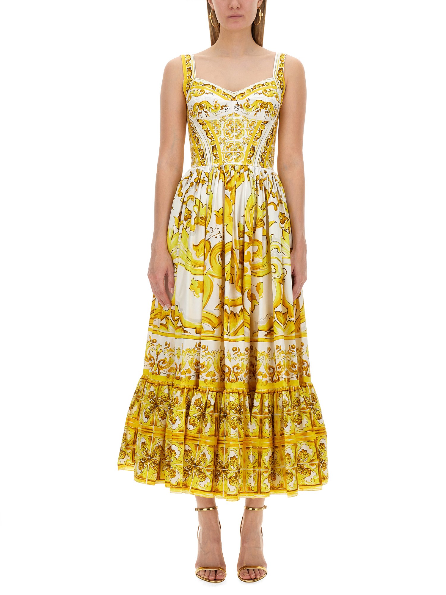 Shop Dolce & Gabbana Bustier Longuette Dress In Yellow