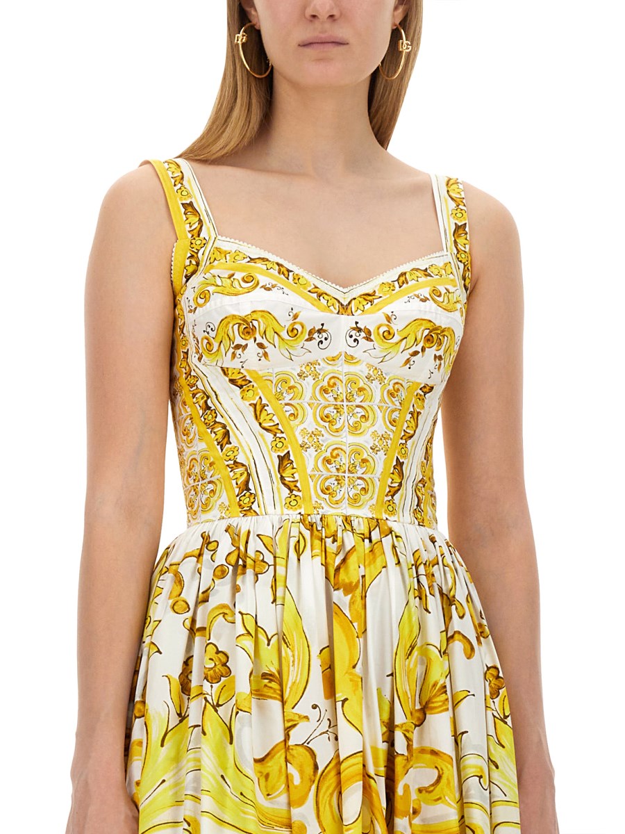 DOLCE & GABBANA - MAJOLICA PRINT COTTON POPLIN LONGUETTE BUSTIER