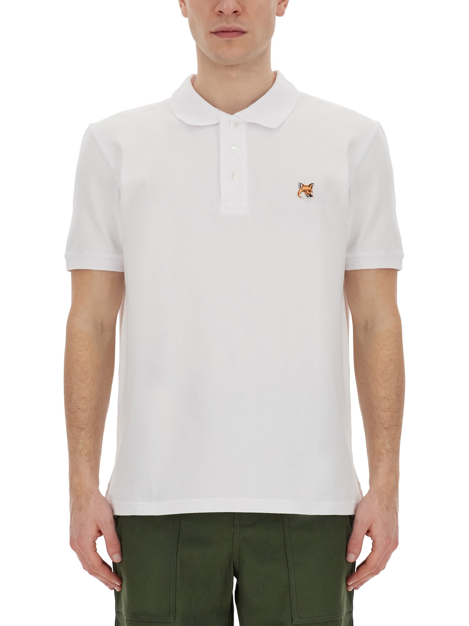 Shop Maison Kitsuné Polo Shirt With Fox Head Patch In White