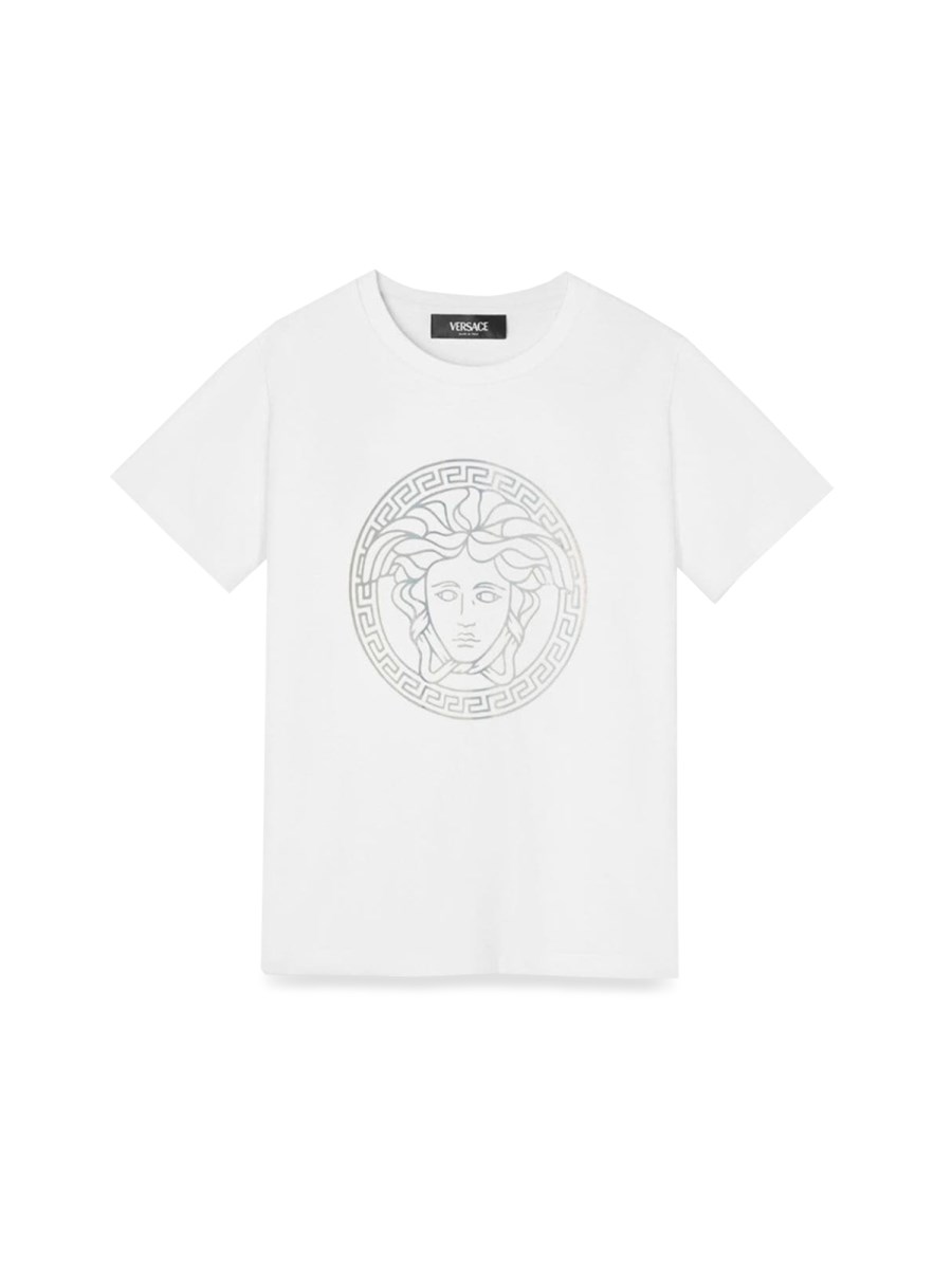 t-shirt jersey + lamimate medusa greca print