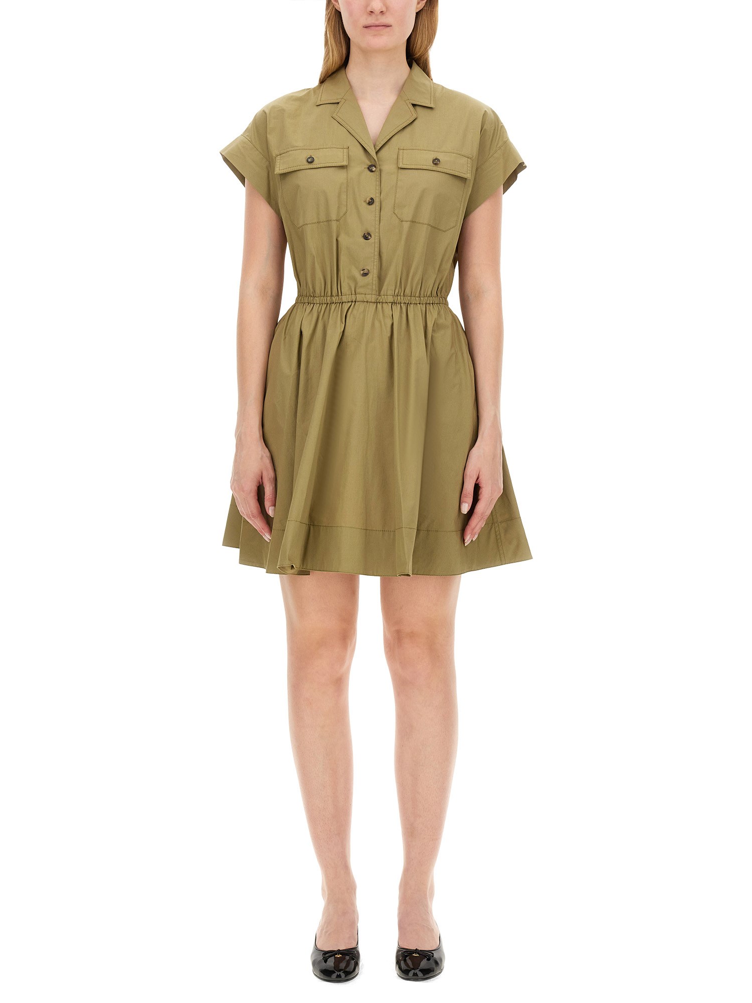 Tory Burch Cotton Poplin Shirt Mini Dress In Green