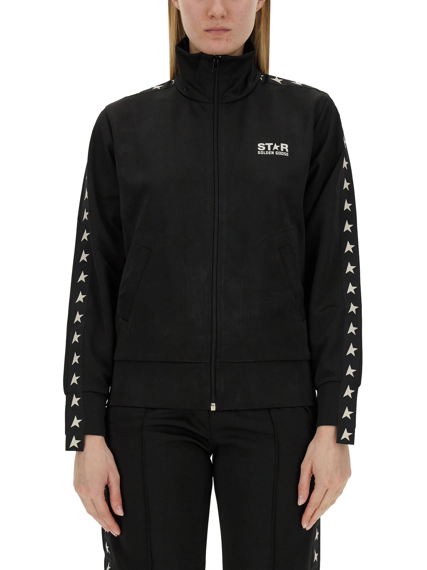 Golden Goose Deluxe Brand High-collar Sweatshirt With Star Detailing And Zipper In Black