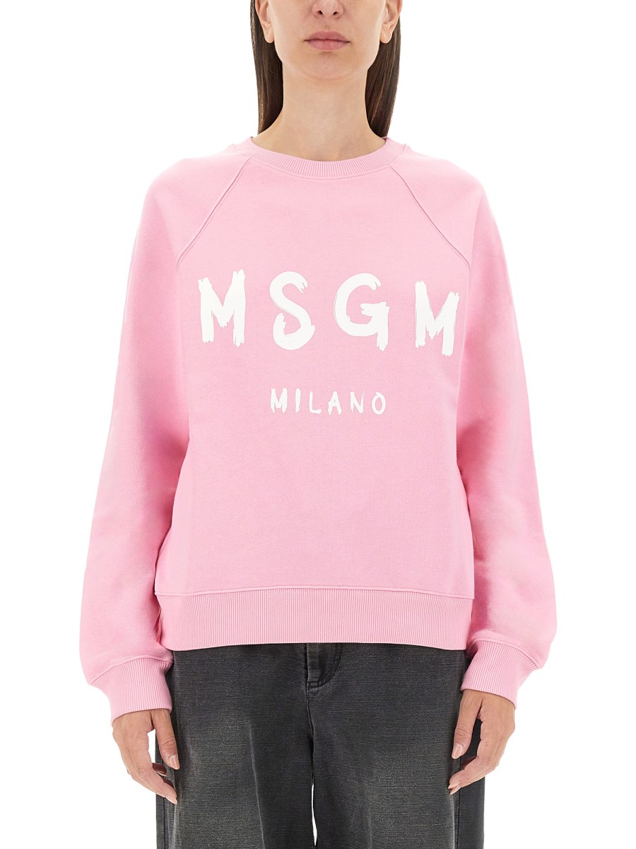 MSGM FELPA IN COTONE CON STAMPA LOGO PENNELATO