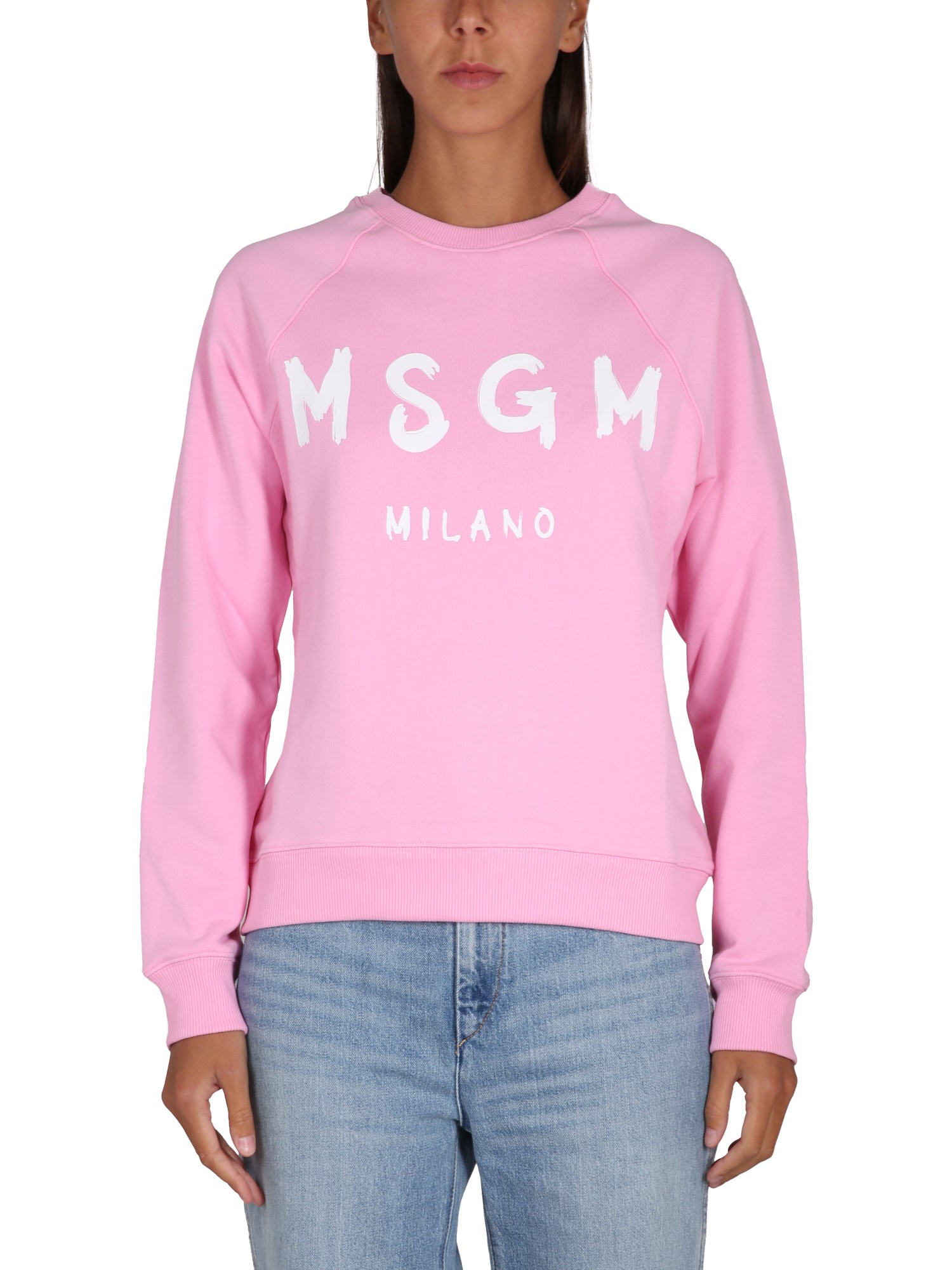 Shop Msgm Sweatshirt With Brushed Logo In Pink