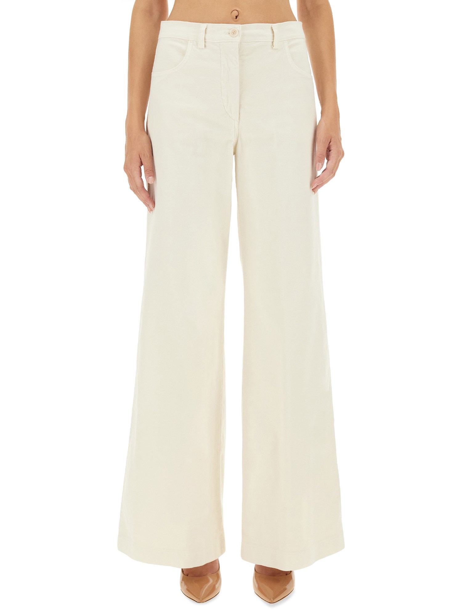 Shop Aspesi Palazzo Pants In Ivory