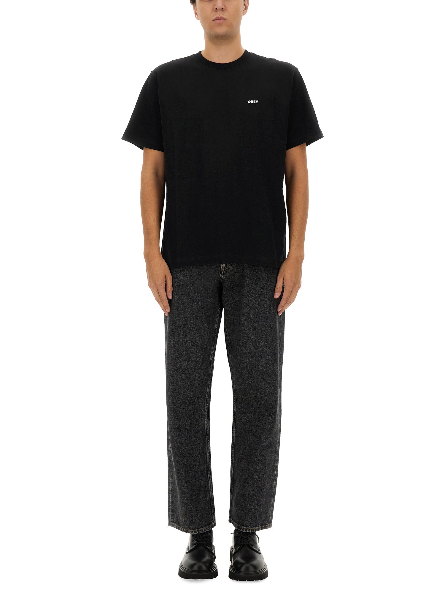 Obey Man T-shirt Black Size Xl Cotton In Black