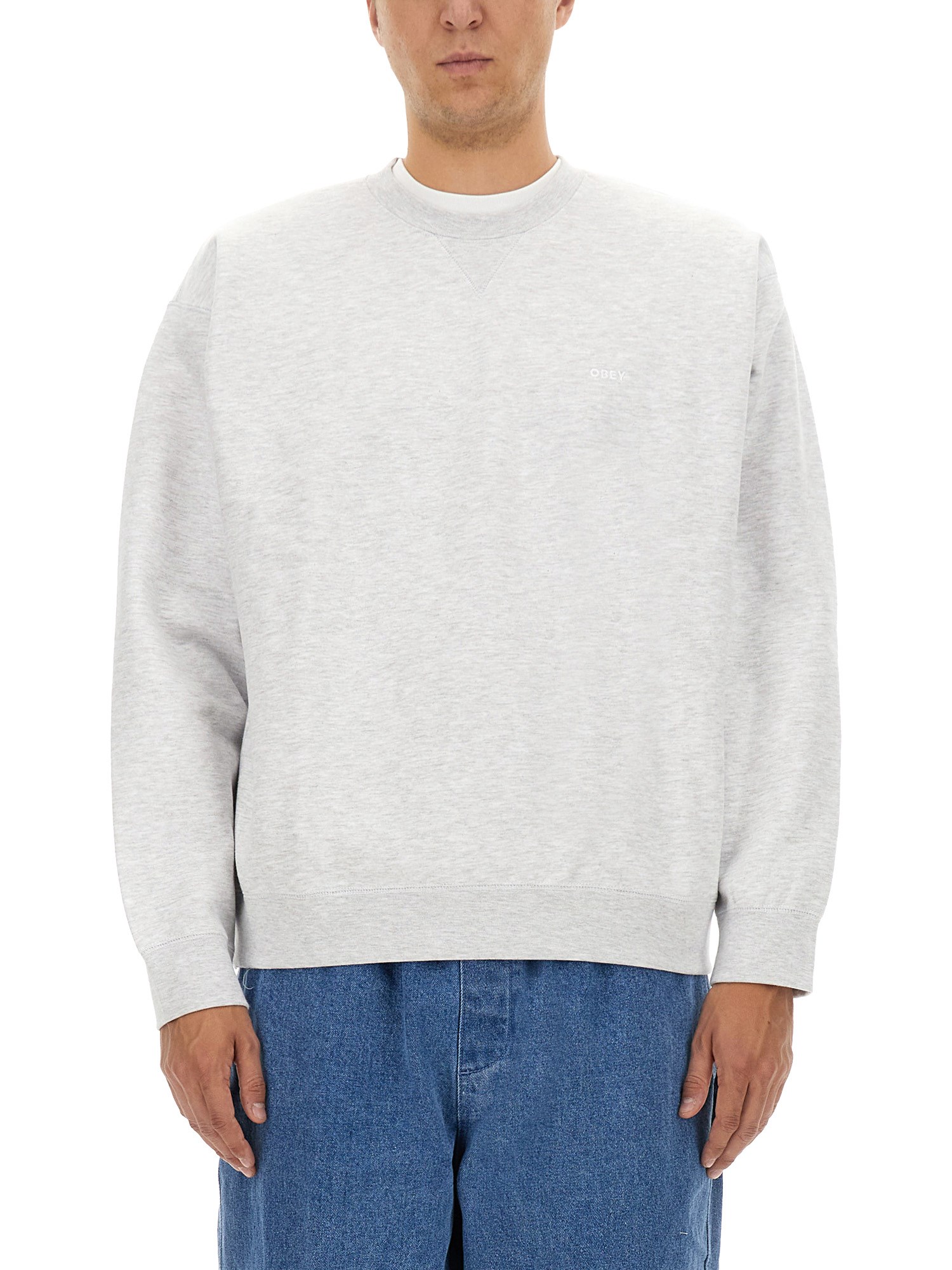 Shop Obey Sweatshirt With Logo In Grey