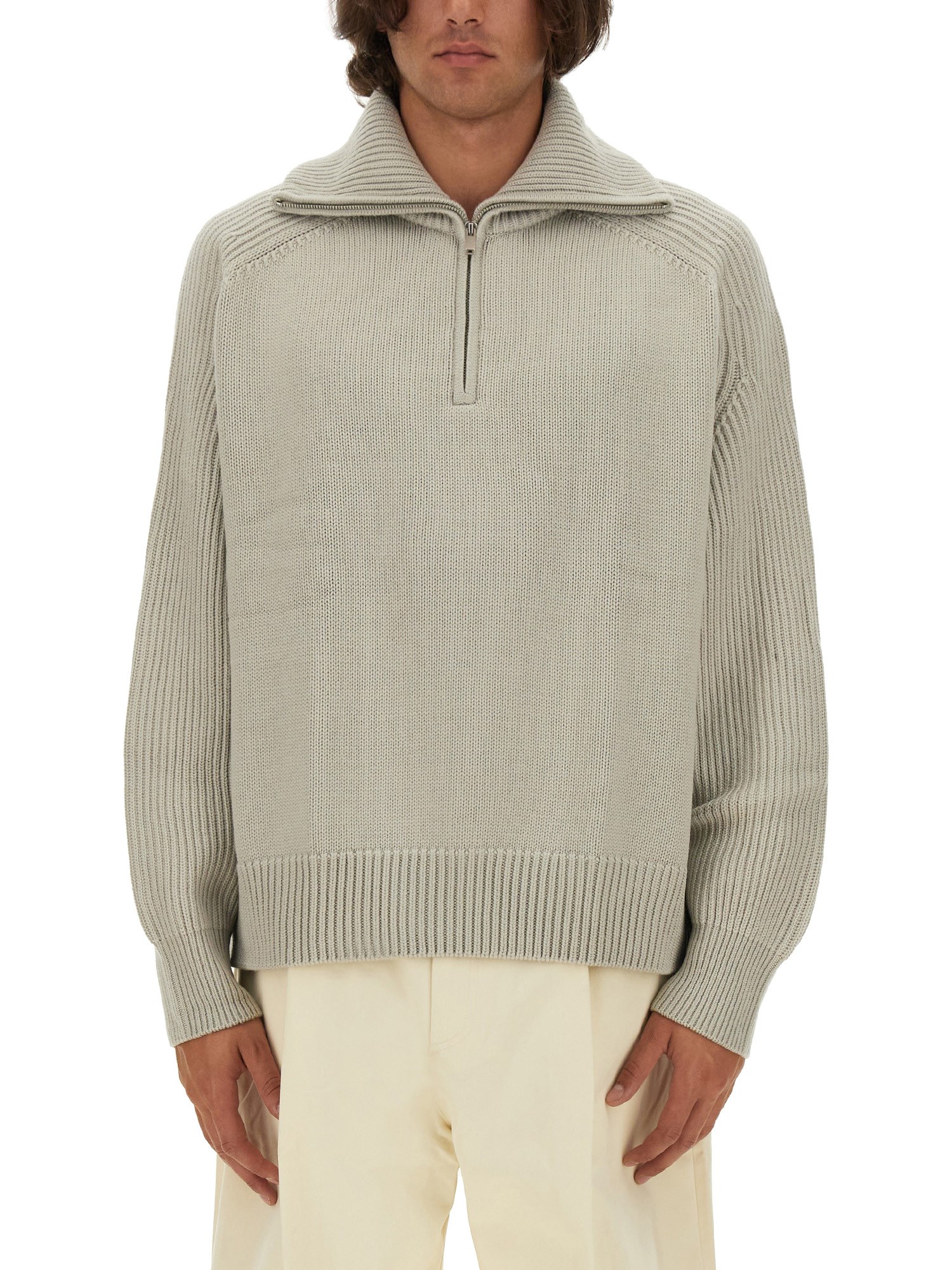 Studio Nicholson Merino Wool Quarter-zip Sweater In Beige