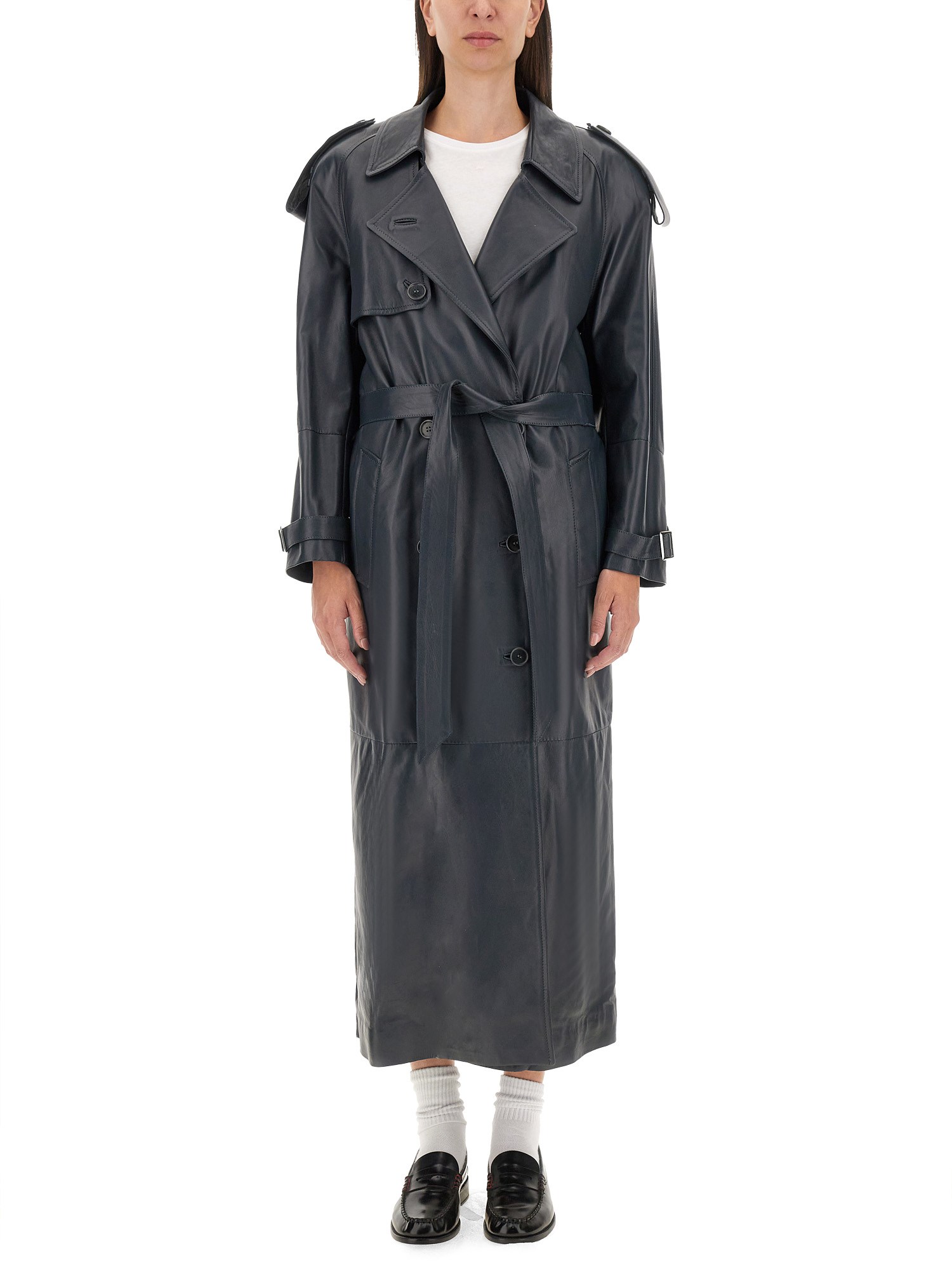 Shop Salvatore Santoro Leather Trench Coat In Grey