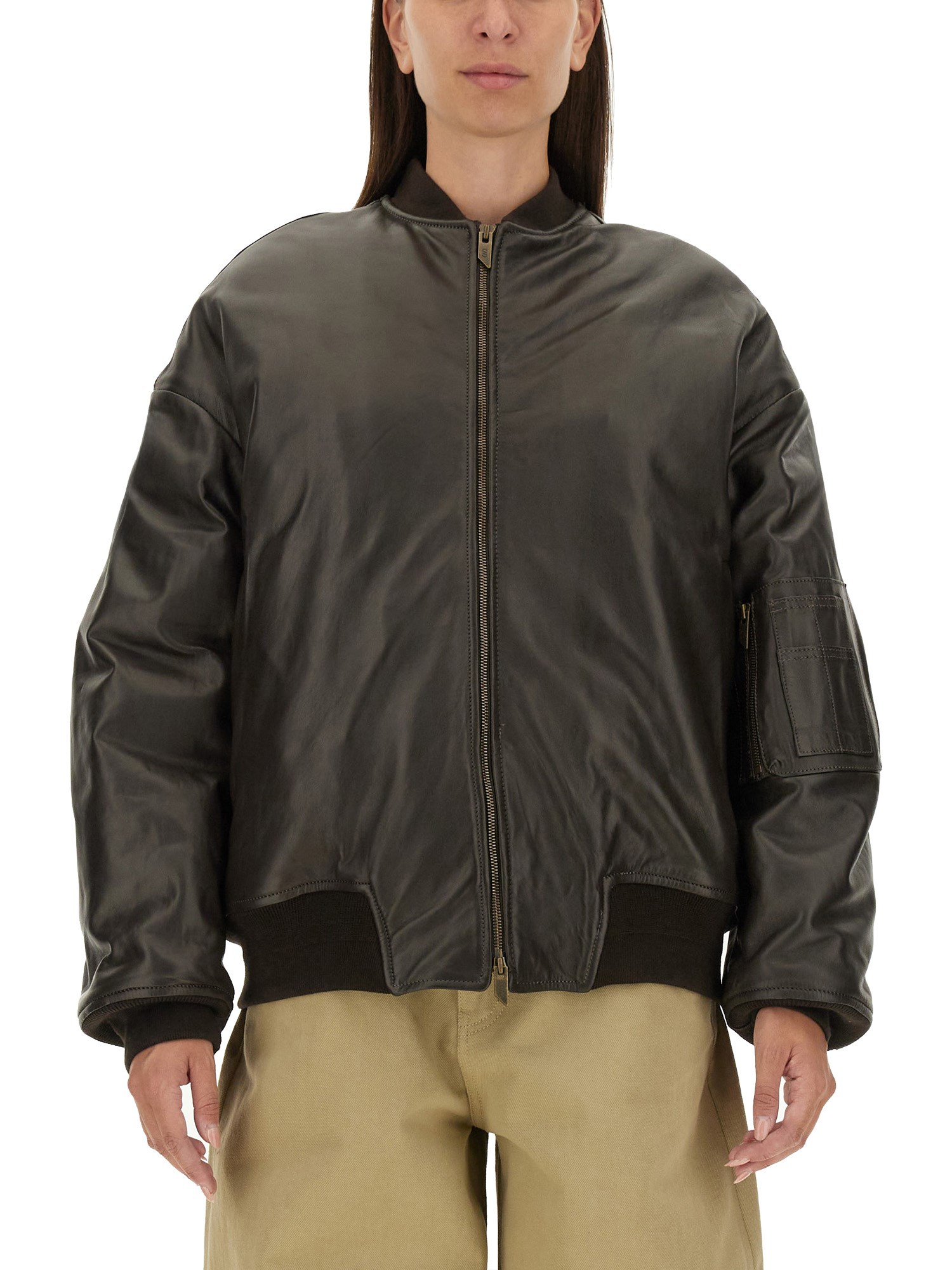 Salvatore Santoro Black Ovine Leather Bomber Jacket In Brown
