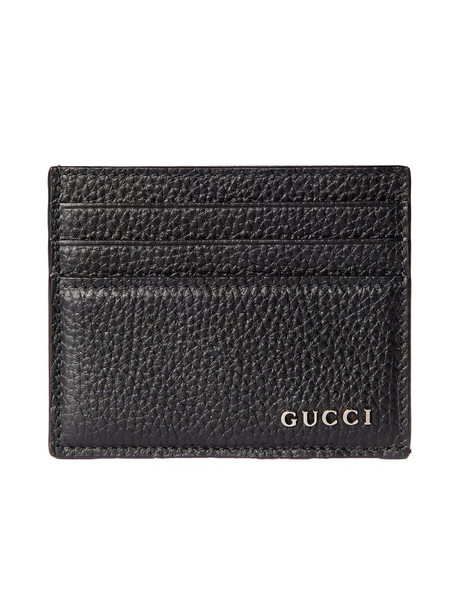 GUCCI PORTA CARTE IN PELLE MARTELLATA CON LOGO