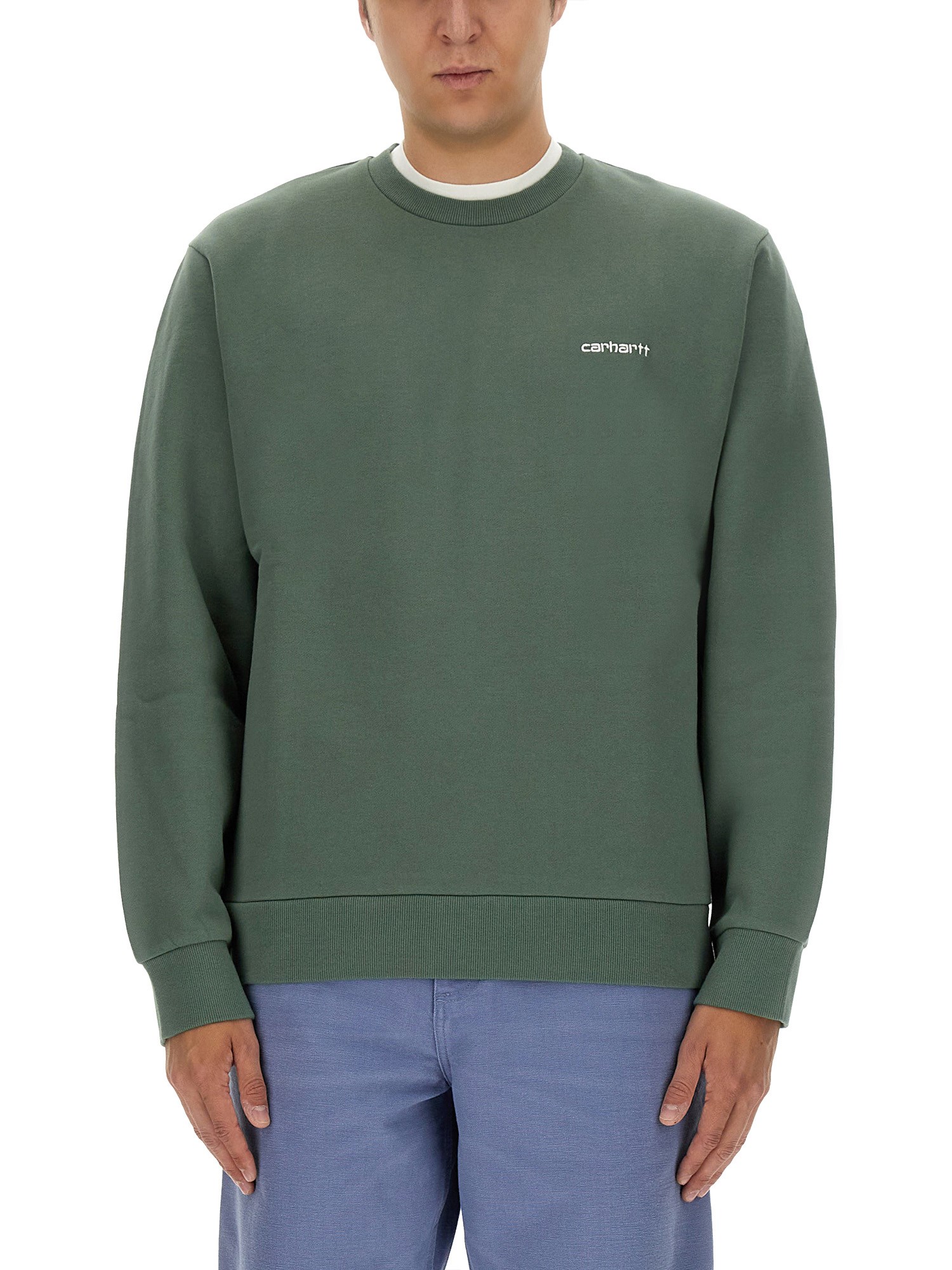 Shop Carhartt Sweatshirt With Logo Embroidery In Green