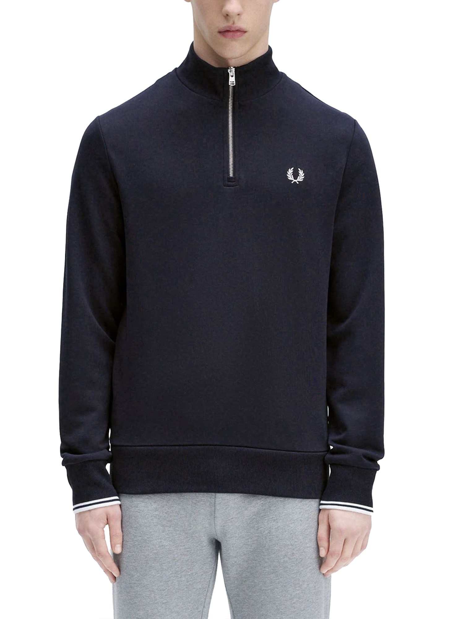 Shop Fred Perry Half Zipper Sweatshirt In Blue