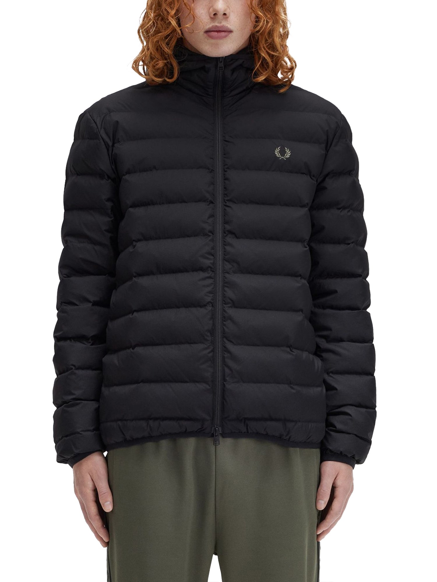 Shop Fred Perry Down Jacket With Logo In Black