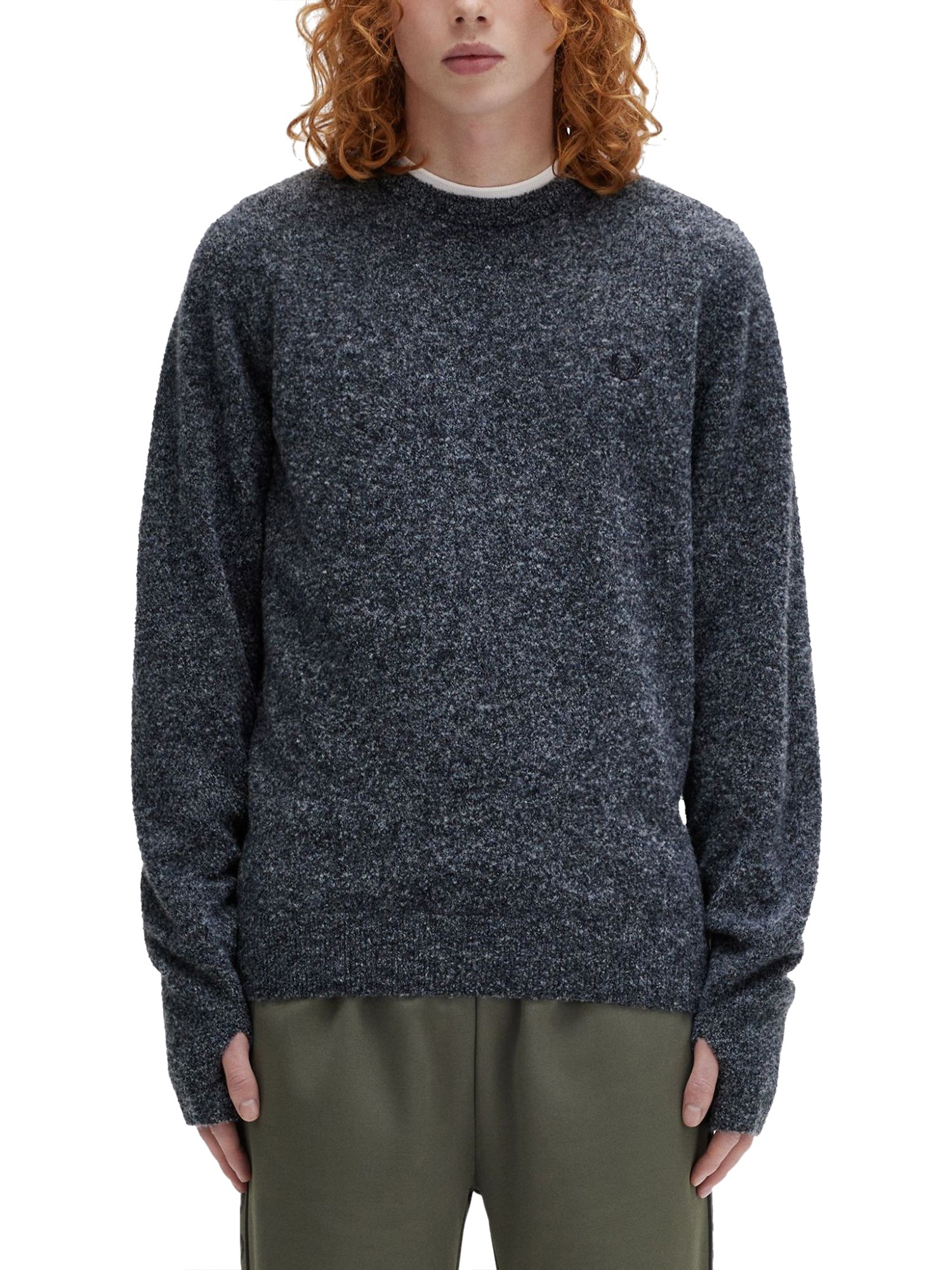 Fred Perry Mens Boucle Knit Crew Neck Sweater In Gray