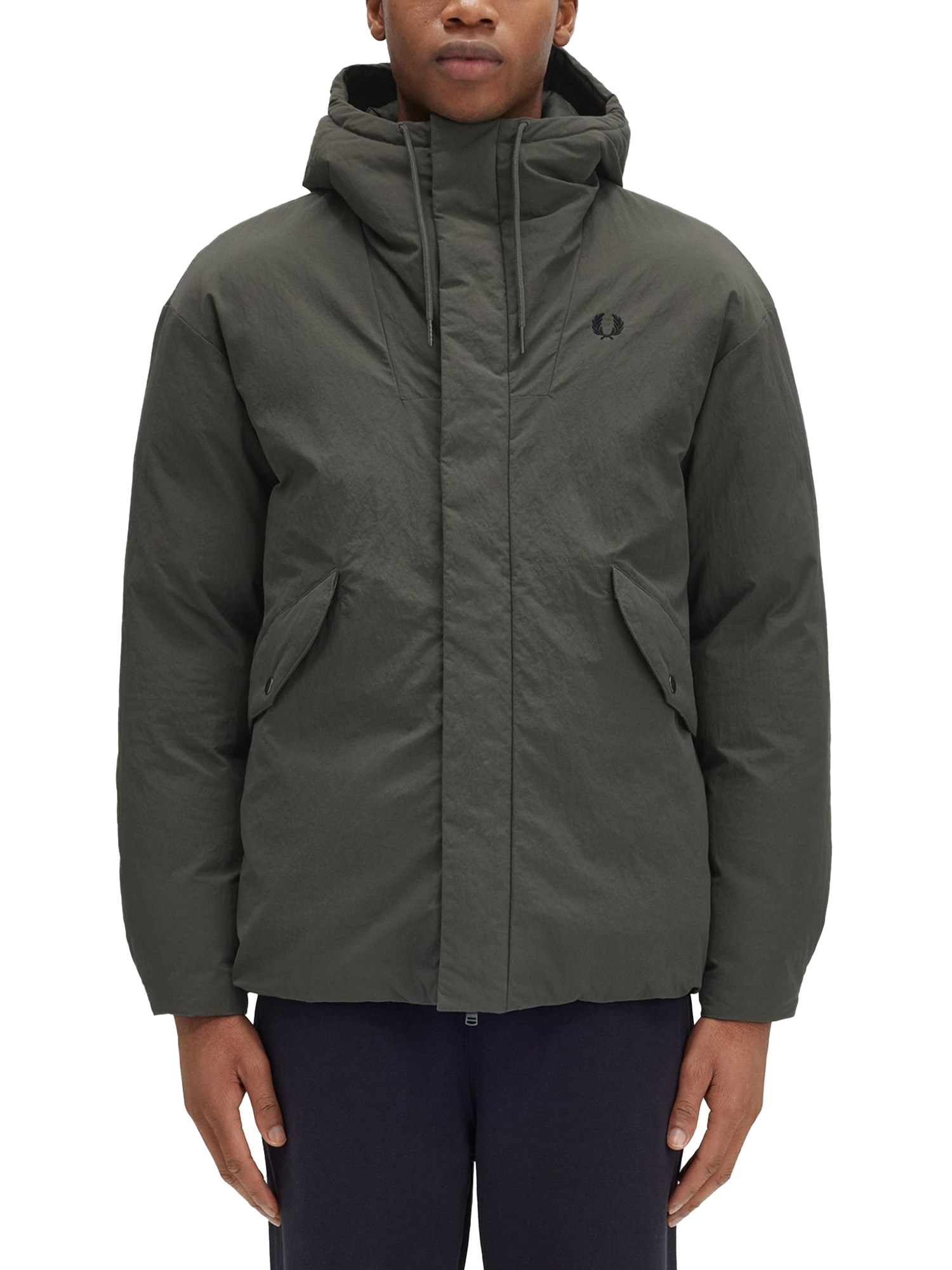 Fred Perry Padded Jacket With Hood And Drawstrings In Green