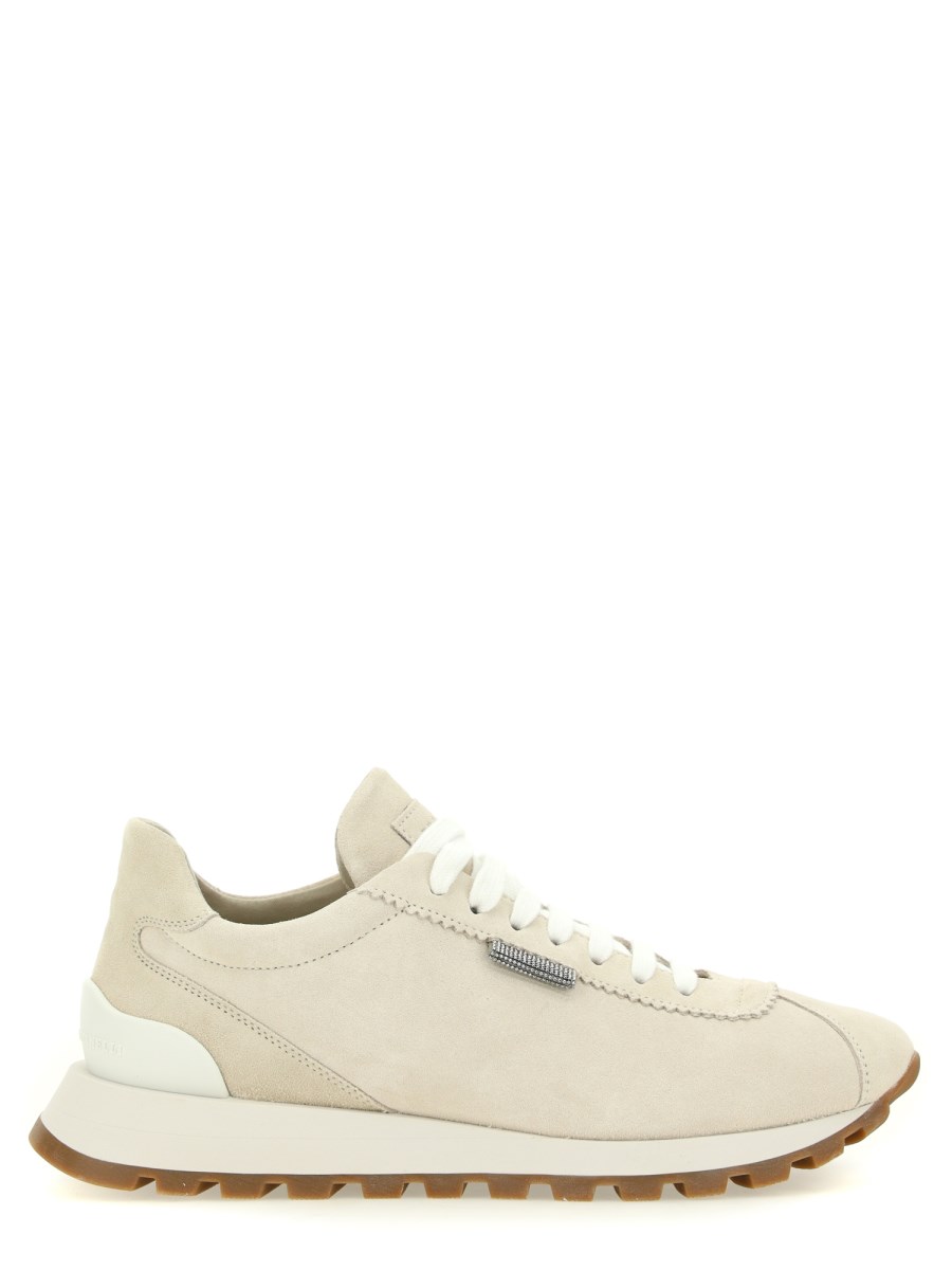 BRUNELLO CUCINELLI SNEAKER IN CAMOSCIO CON SHINY TAB