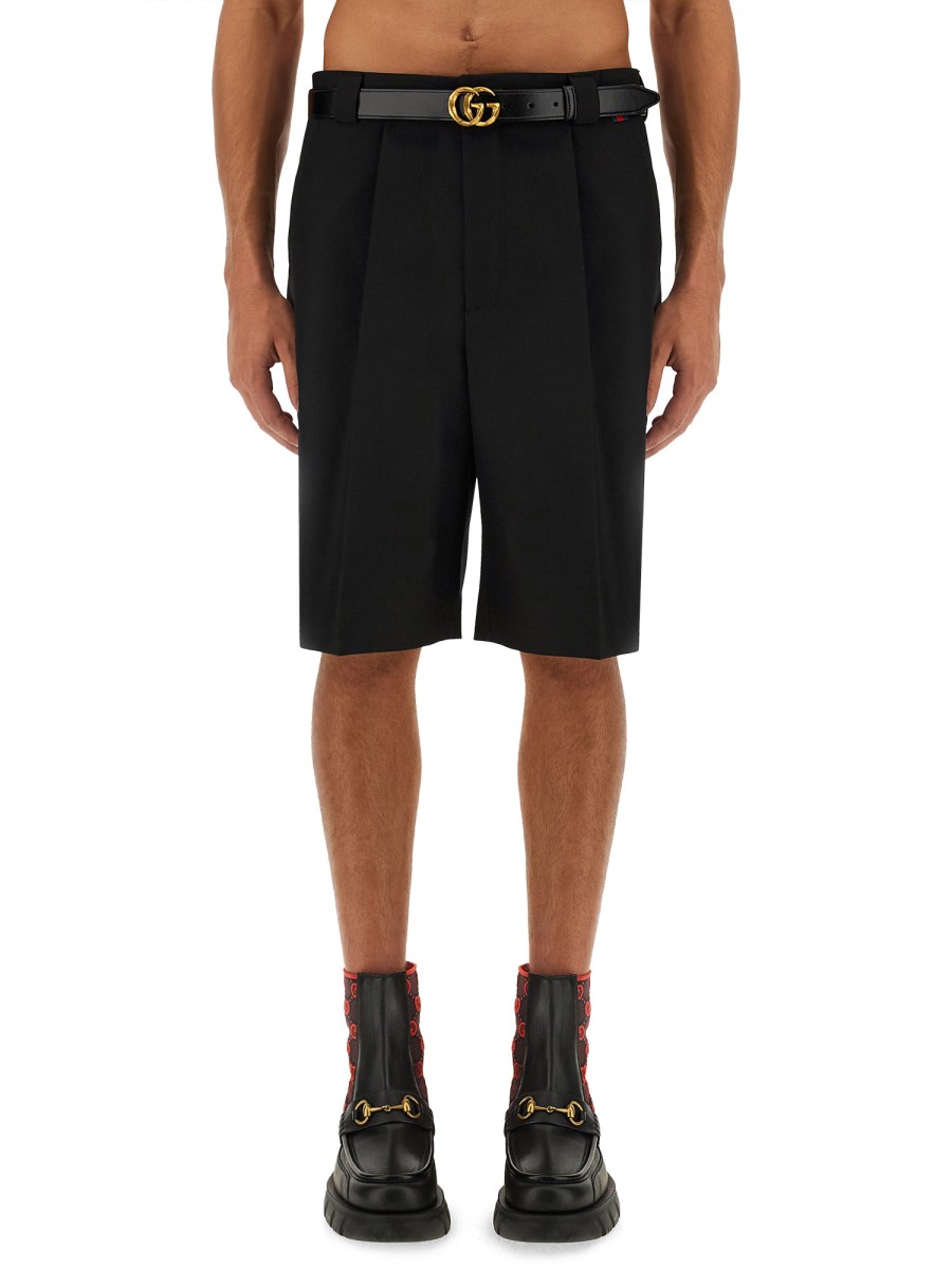 GUCCI SHORTS IN TWILL MISTO LANA CON DETTAGLIO WEB