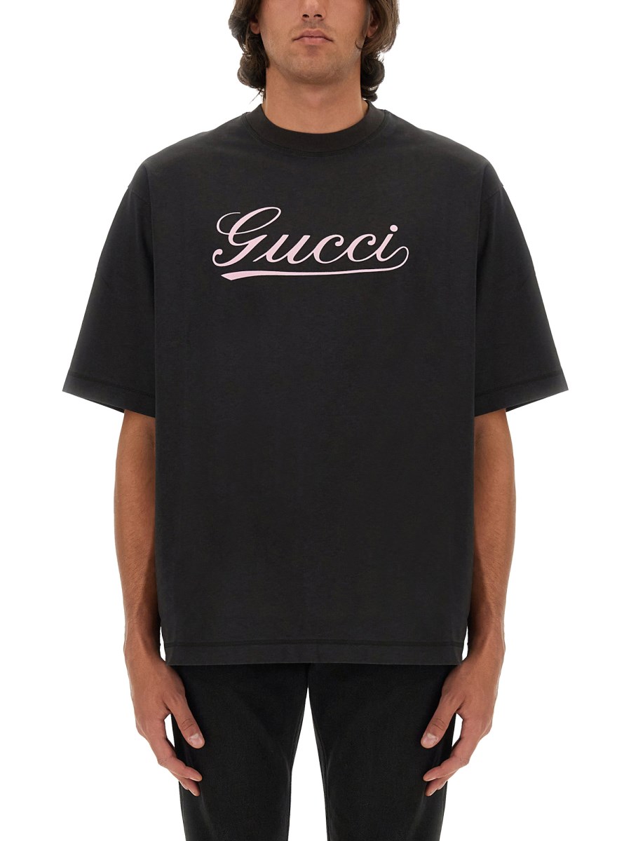 GUCCI T-SHIRT IN JERSEY DI COTONE CON STAMPA LOGO