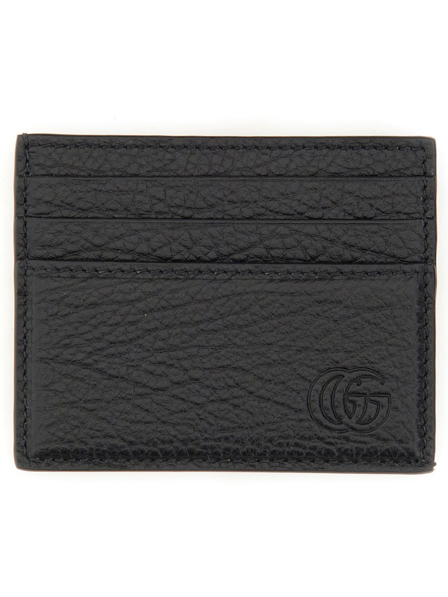 GUCCI PORTA CARTE IN PELLE MARTELLATA CON LOGO