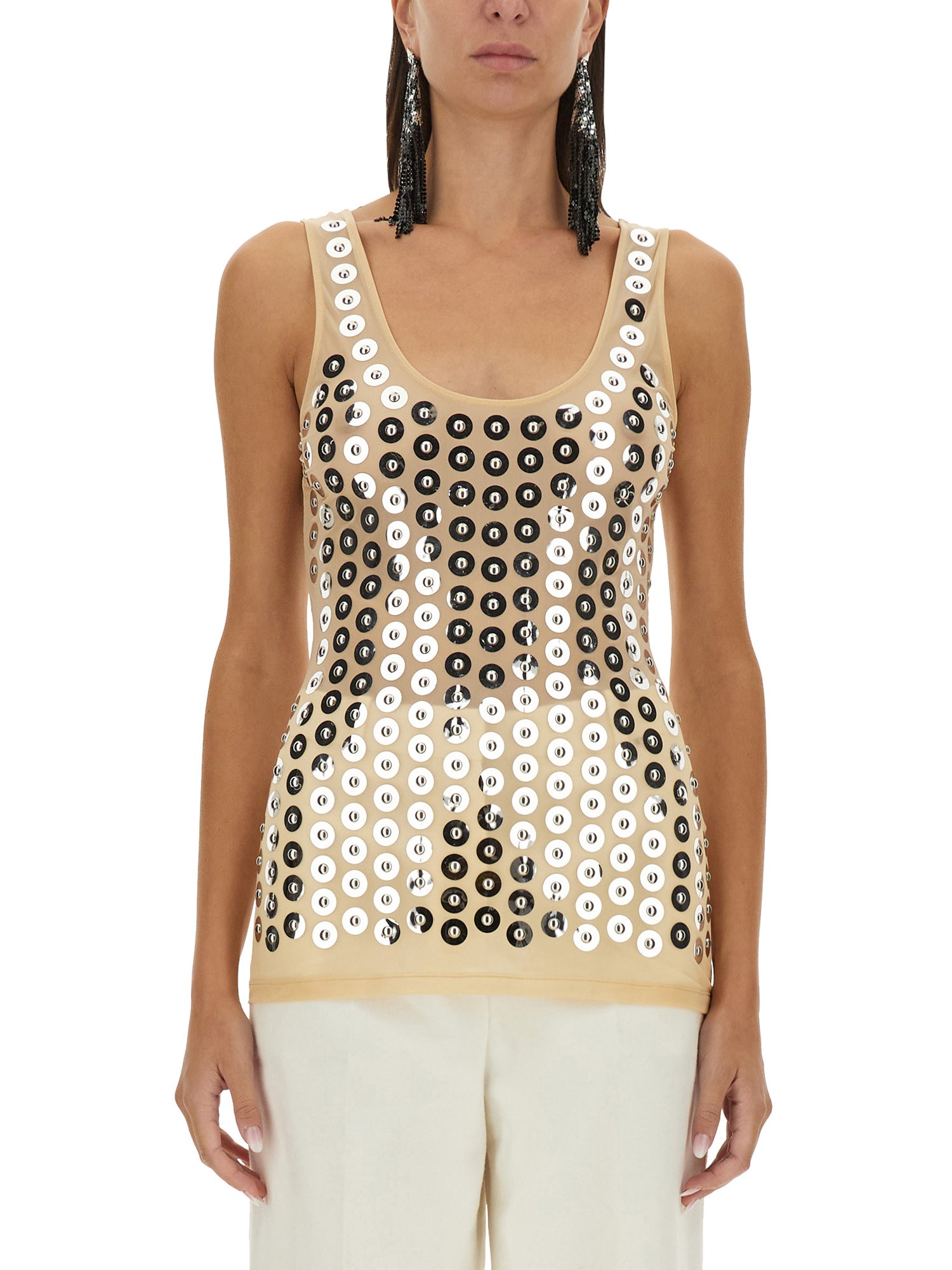 Rabanne Second Skin Top With Circular Embellishments In Silver