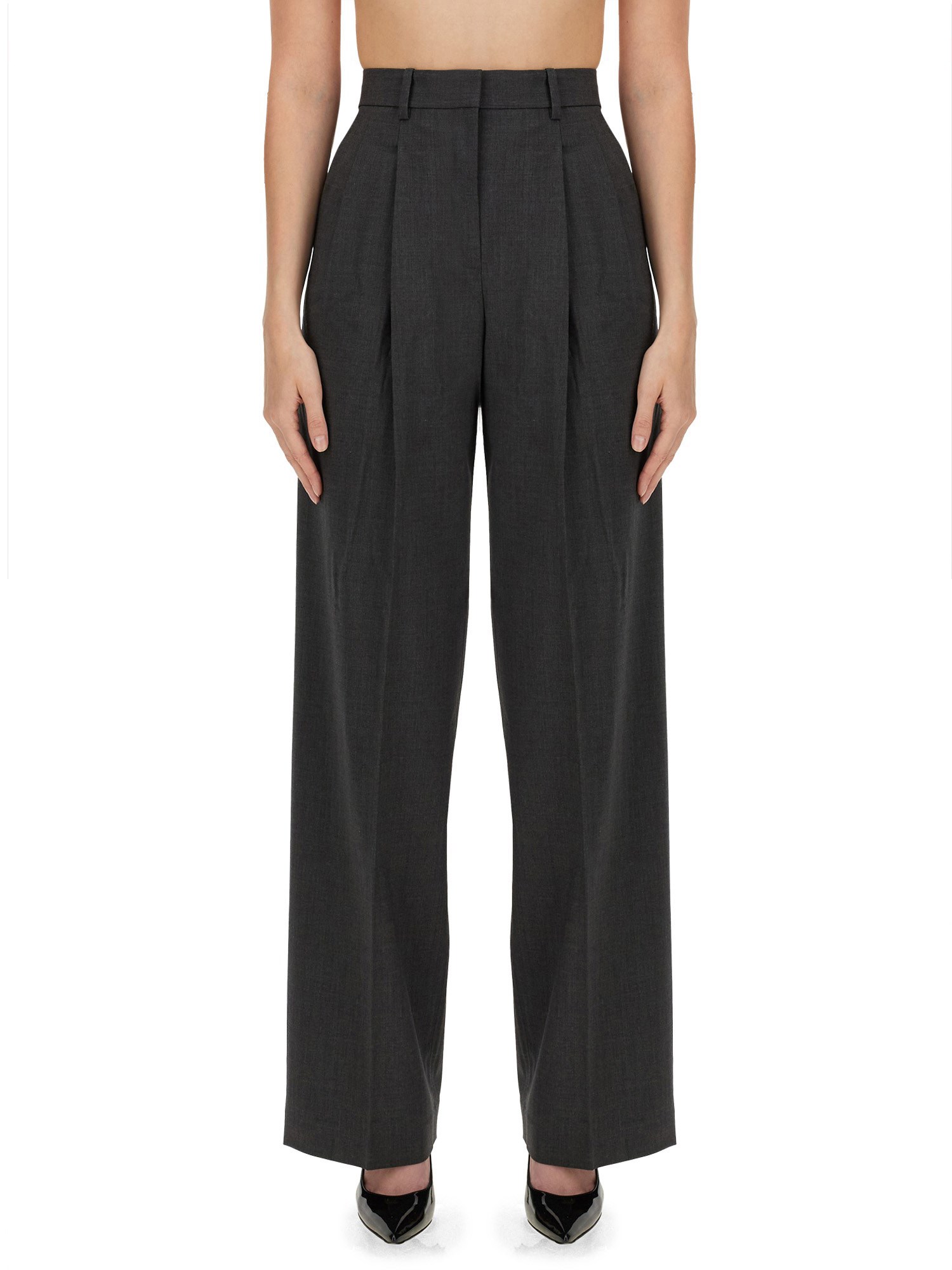 Theory Double Pleat Pant In Sleek Flannel In Grey