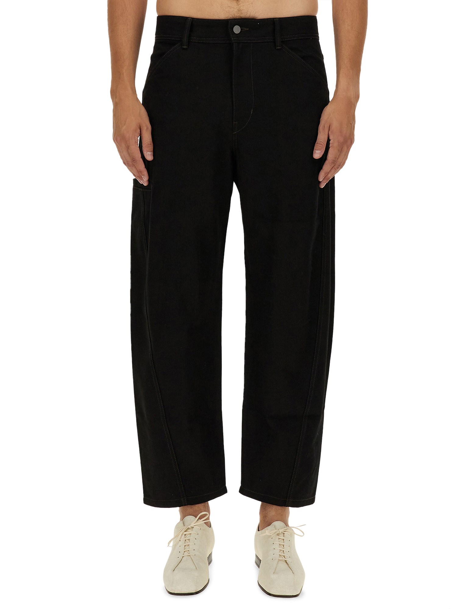 Shop Lemaire Twisted Workwear Pants In Black