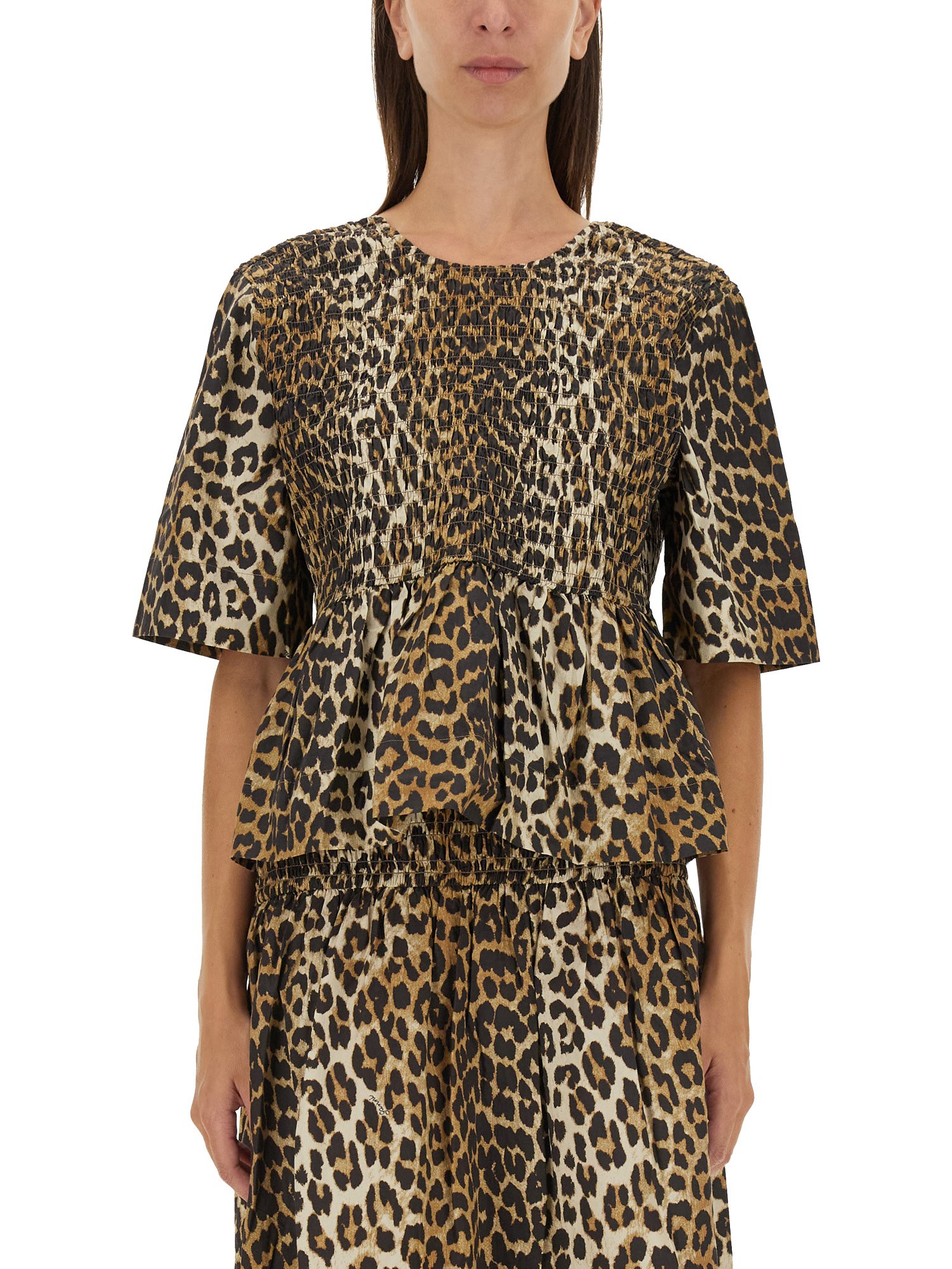 Shop Ganni Animal Print Top In Animalier