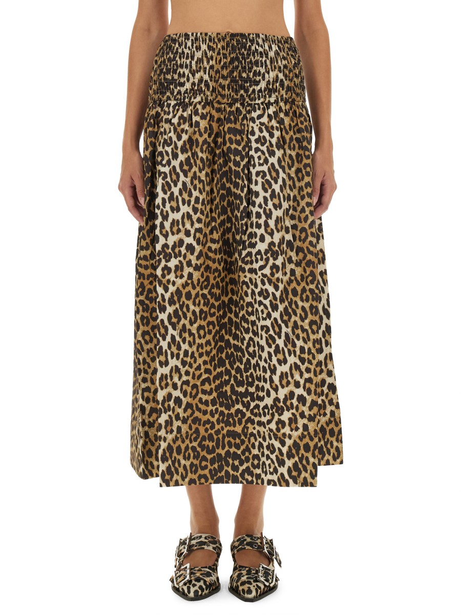 GANNI LEOPARD PRINT MIDI SKIRT IN COTTON POPLIN Eleonora Bonucci