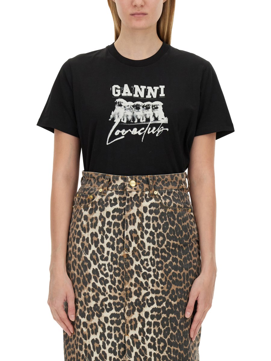 GANNI T-SHIRT IN JERSEY DI COTONE CON STAMPA LOGO